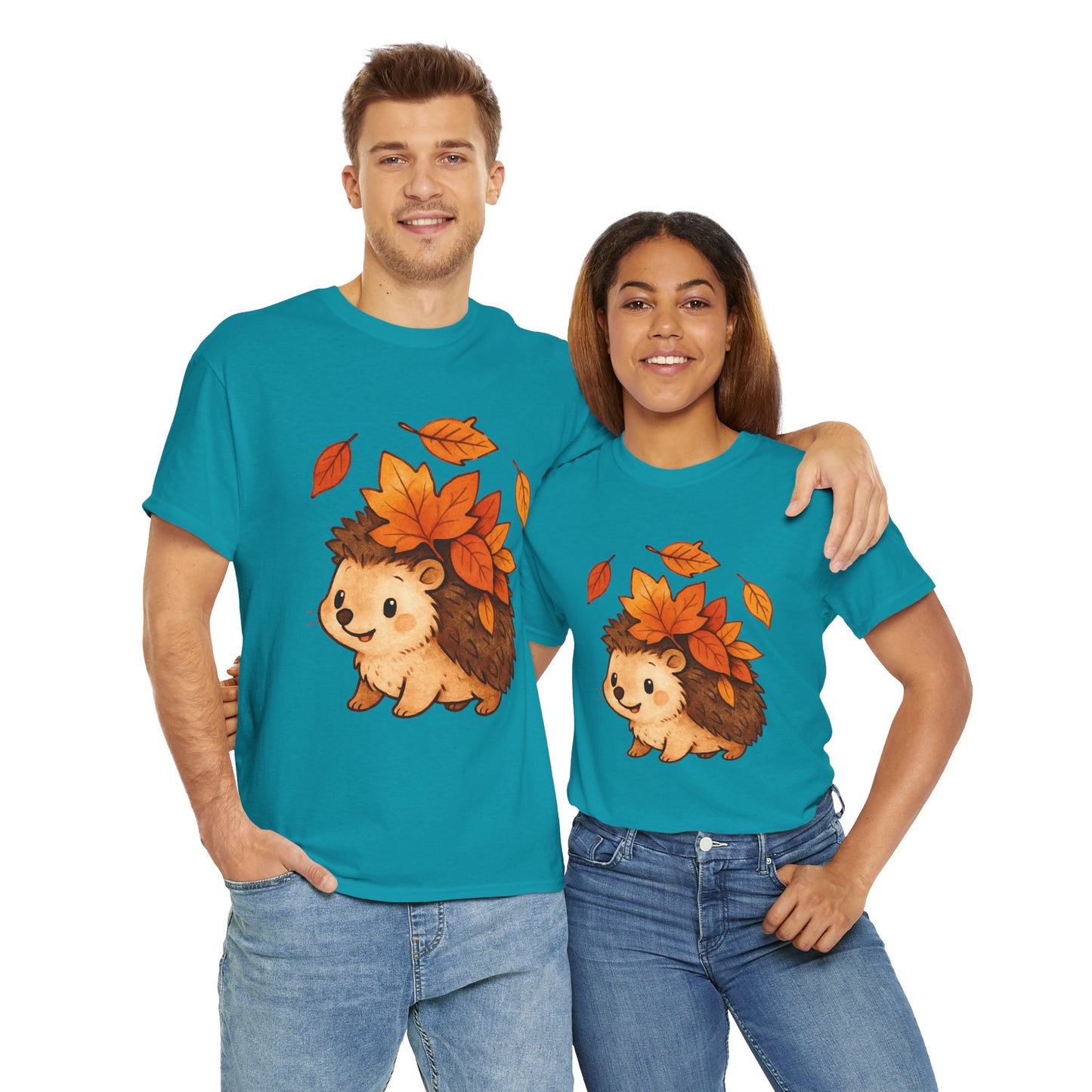 Cute Hedgehog Autumn Leaves T-Shirt – Minimalist Nature Graphic Tee