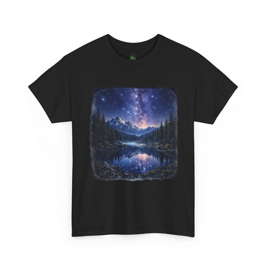 Midnight Reflection Nature T-Shirt – Moonlit Lake & Forest Design
