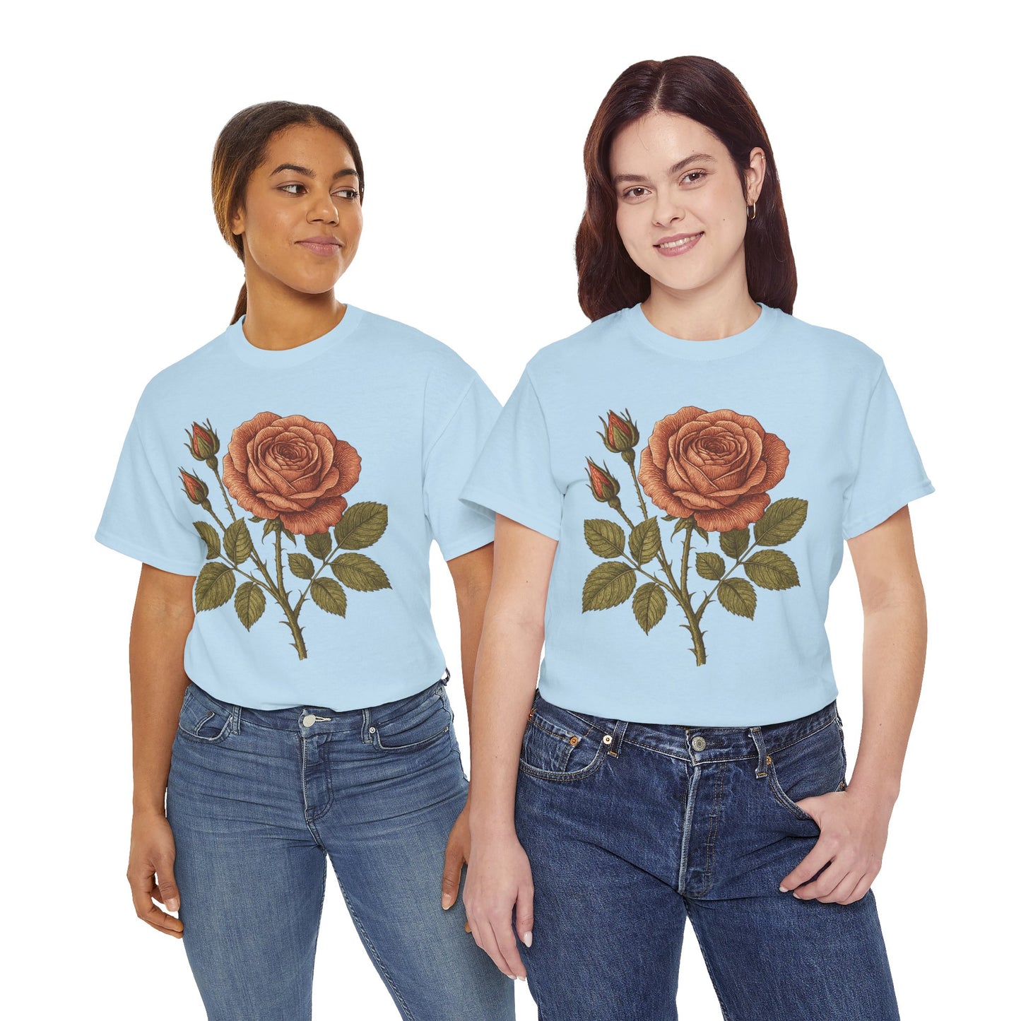 Vintage Botanical Rose T-Shirt – Minimalist Floral Aesthetic Tee