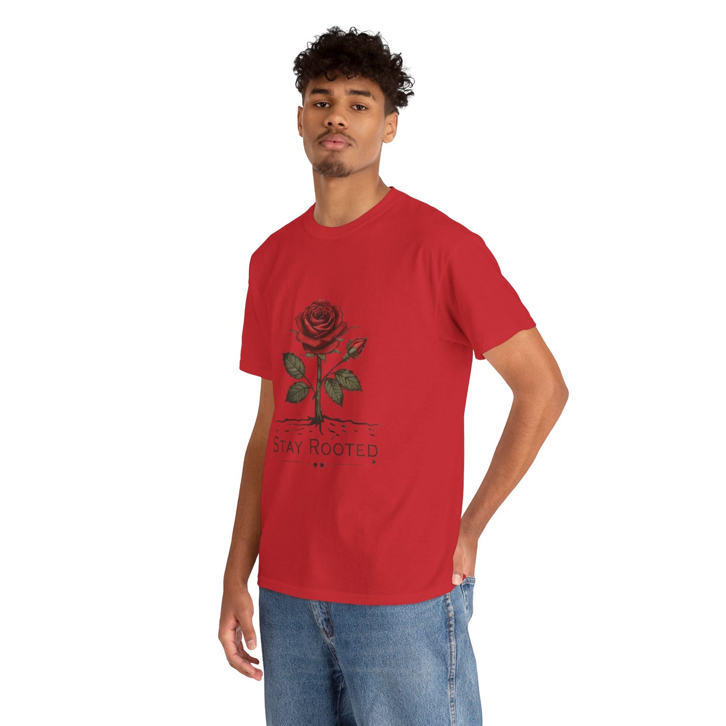 Stay Rooted Rose T-Shirt – Minimalist Nature Graphic Tee, Unisex Botanical Shirt, Nature Lover Gift