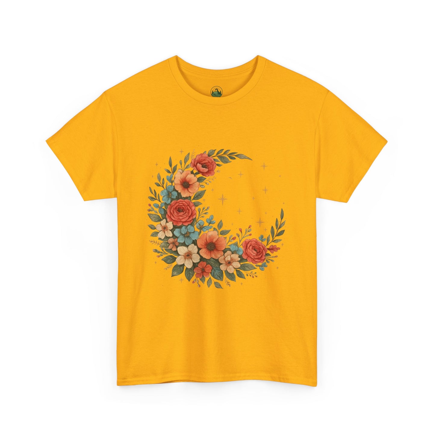 Floral Crescent Moon T-Shirt – Boho Nature Aesthetic Tee