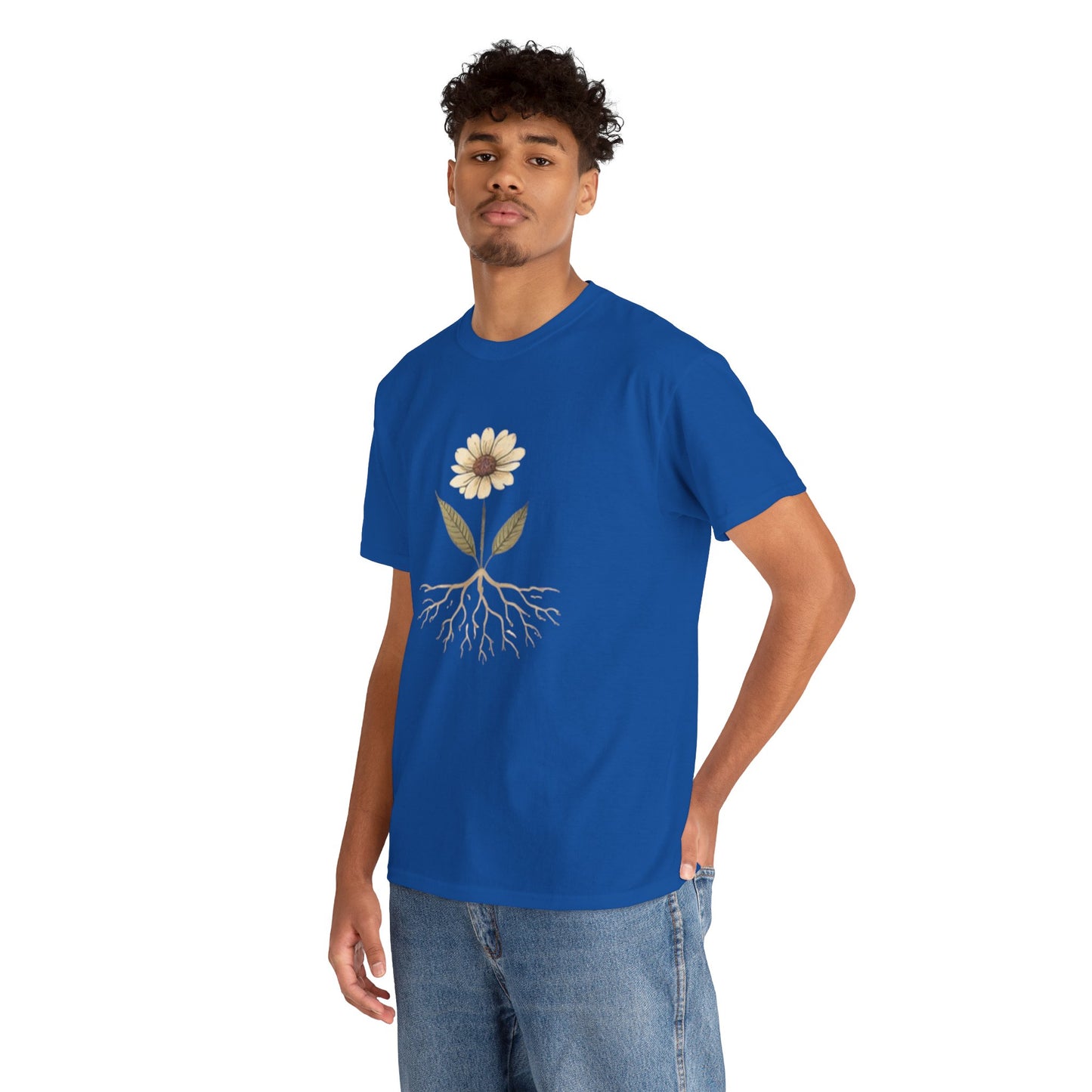 Minimalist Flower Roots T-Shirt – Nature Inspired Graphic Tee, Botanical Design, Aesthetic Plant Shirt, Unisex Cotton Tee
