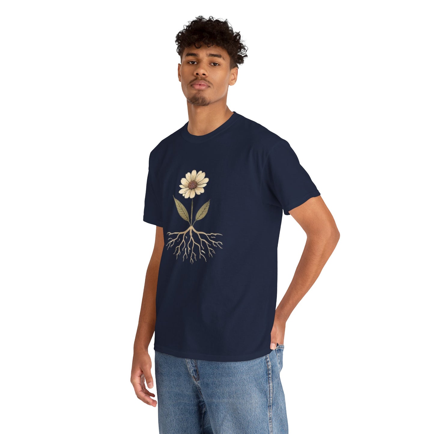Minimalist Flower Roots T-Shirt – Nature Inspired Graphic Tee, Botanical Design, Aesthetic Plant Shirt, Unisex Cotton Tee