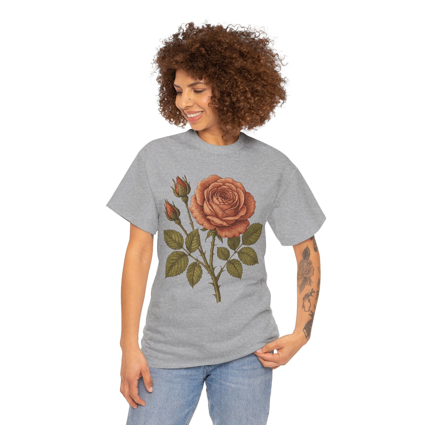 Vintage Botanical Rose T-Shirt – Minimalist Floral Aesthetic Tee