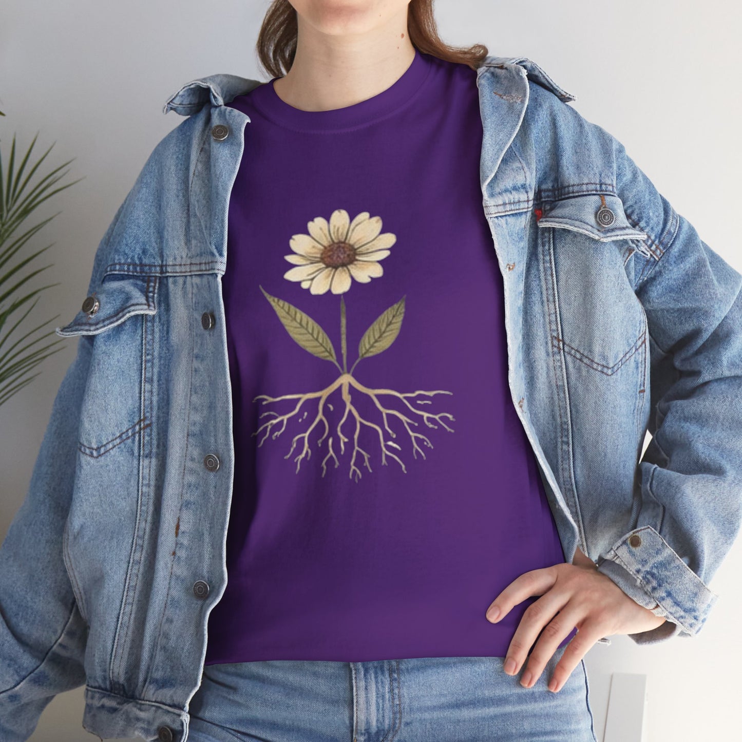 Minimalist Flower Roots T-Shirt – Nature Inspired Graphic Tee, Botanical Design, Aesthetic Plant Shirt, Unisex Cotton Tee
