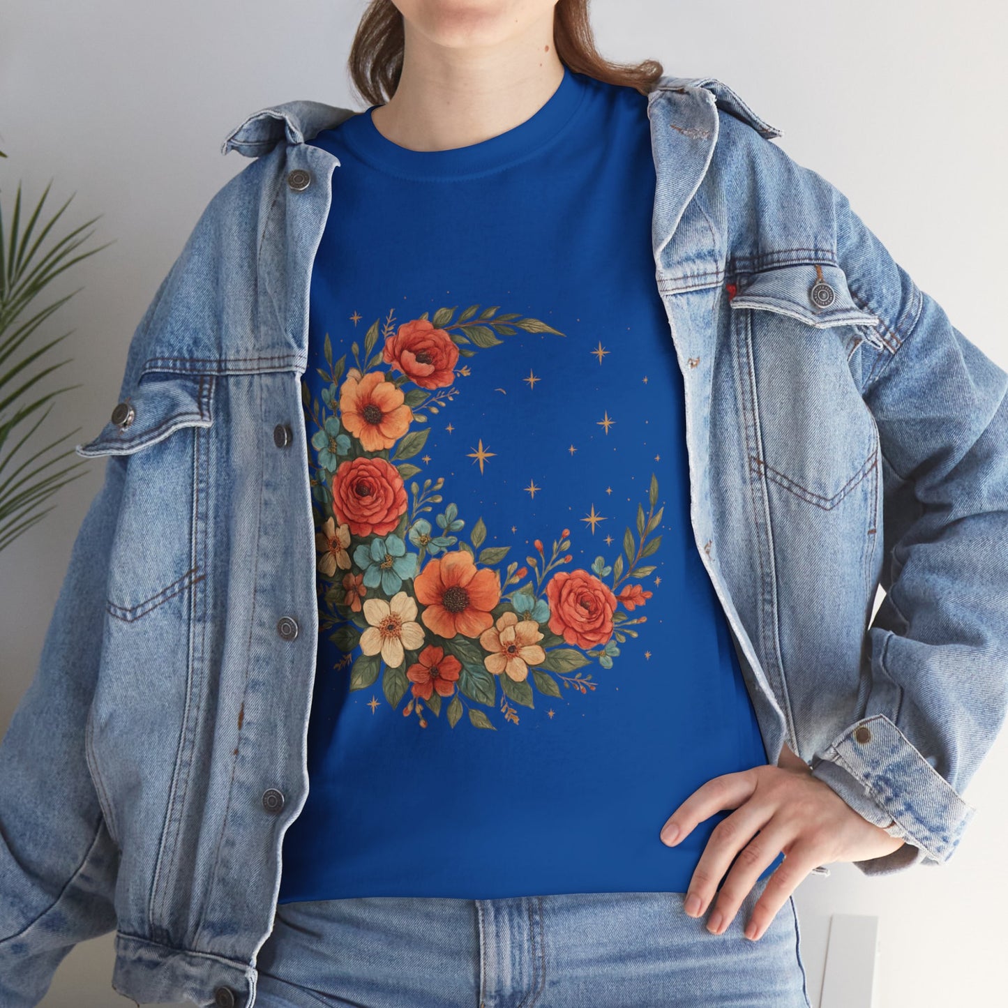 Floral Crescent Moon T-Shirt – Boho Nature Aesthetic Tee