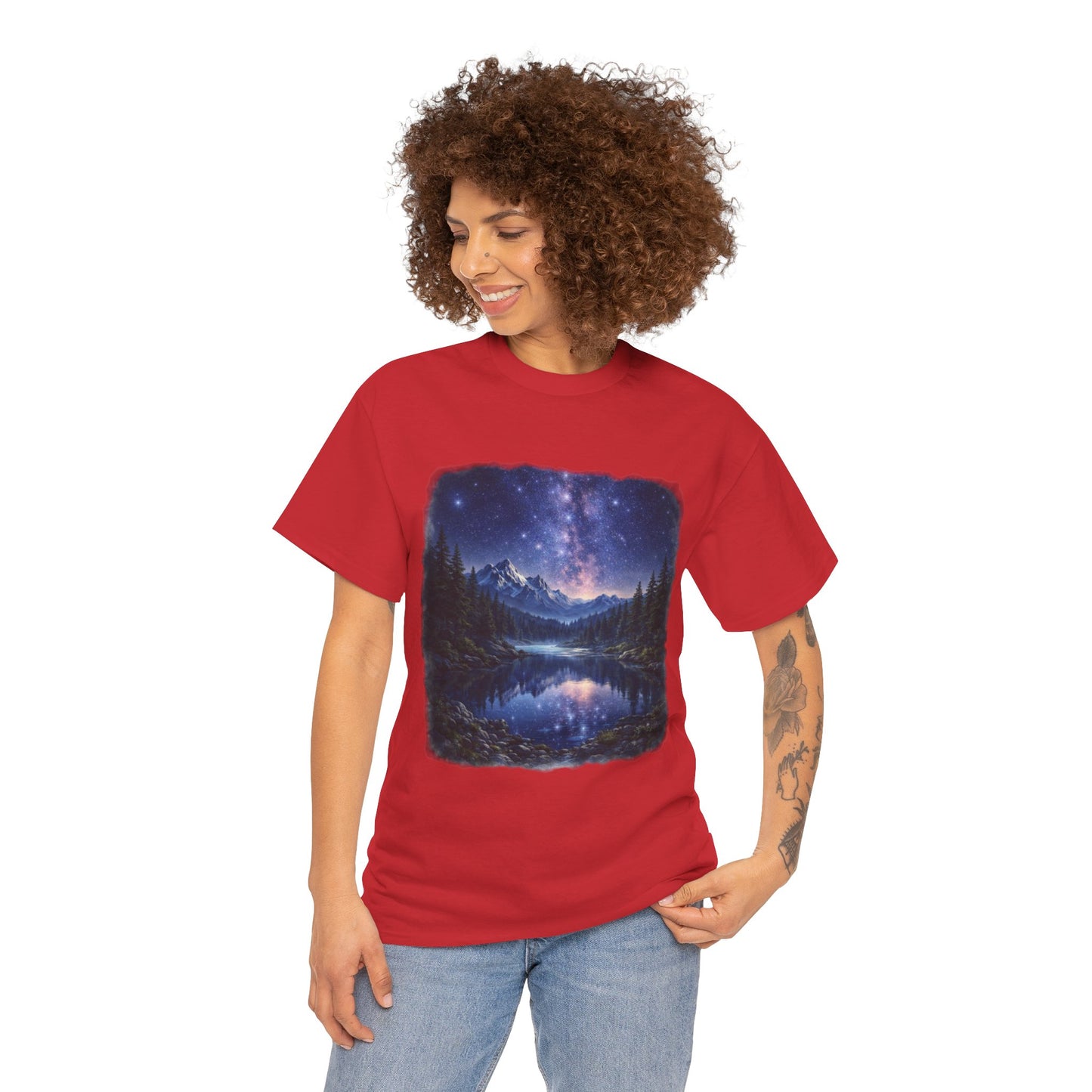 Midnight Reflection Nature T-Shirt – Moonlit Lake & Forest Design