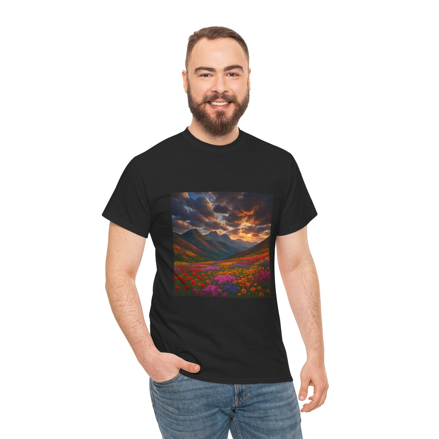 Wildflower Mountain Landscape T-Shirt – Minimalist Nature Graphic Tee