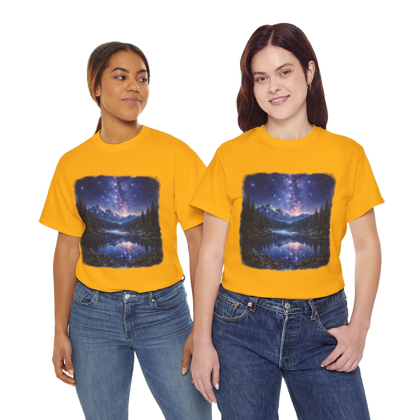 Midnight Reflection Nature T-Shirt – Moonlit Lake & Forest Design