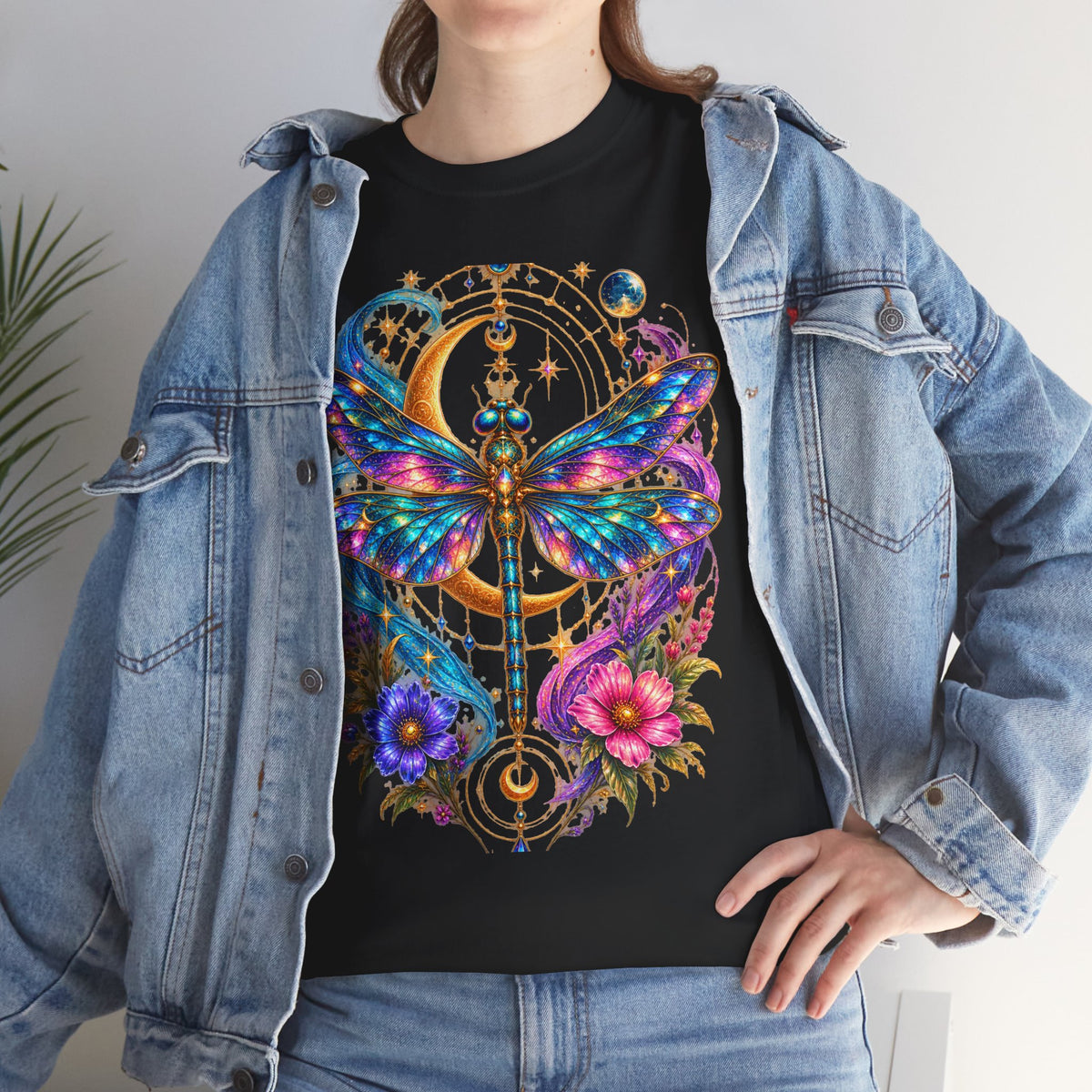Celestial Dragonfly T-Shirt – Moon & Wildflower Nature Tee