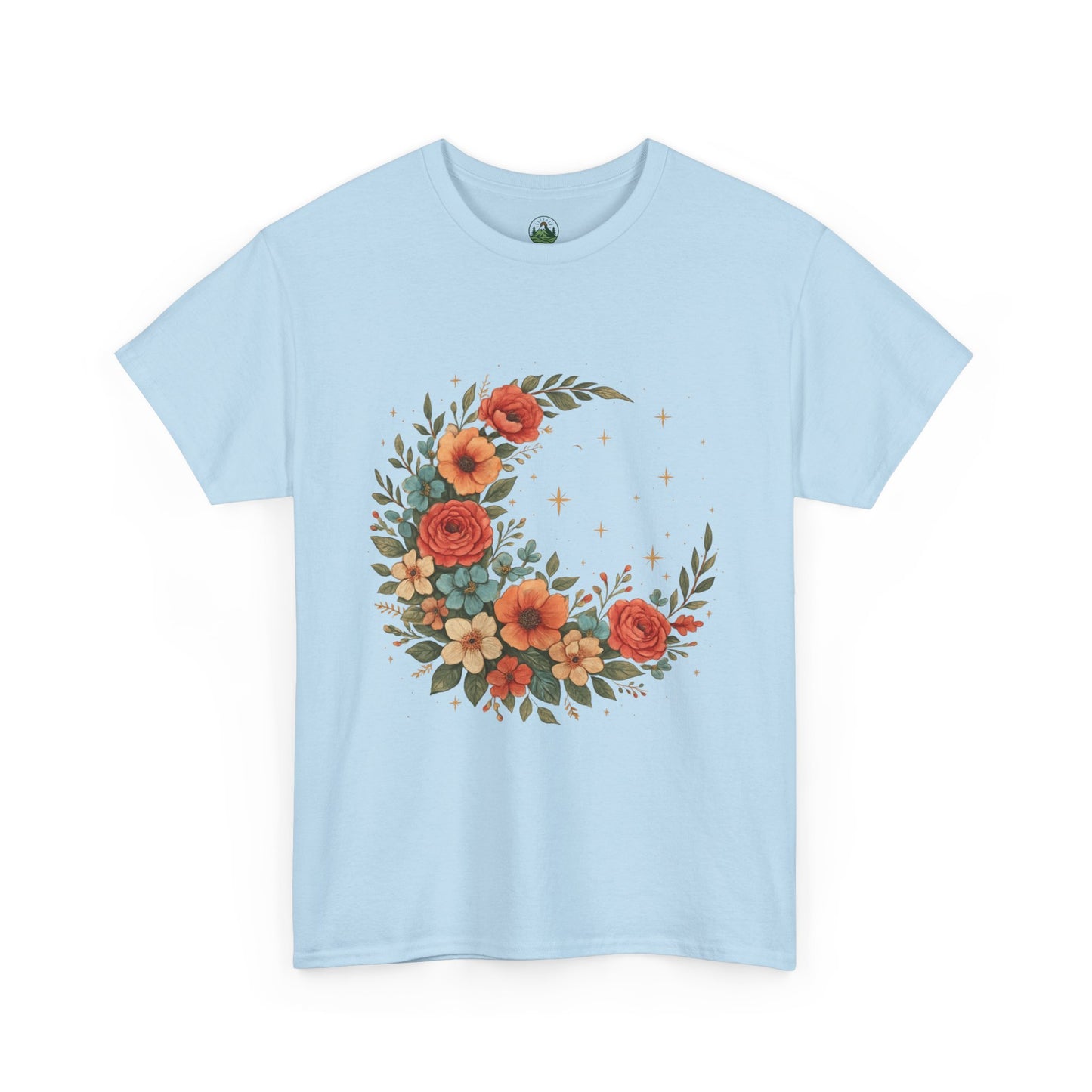 Floral Crescent Moon T-Shirt – Boho Nature Aesthetic Tee