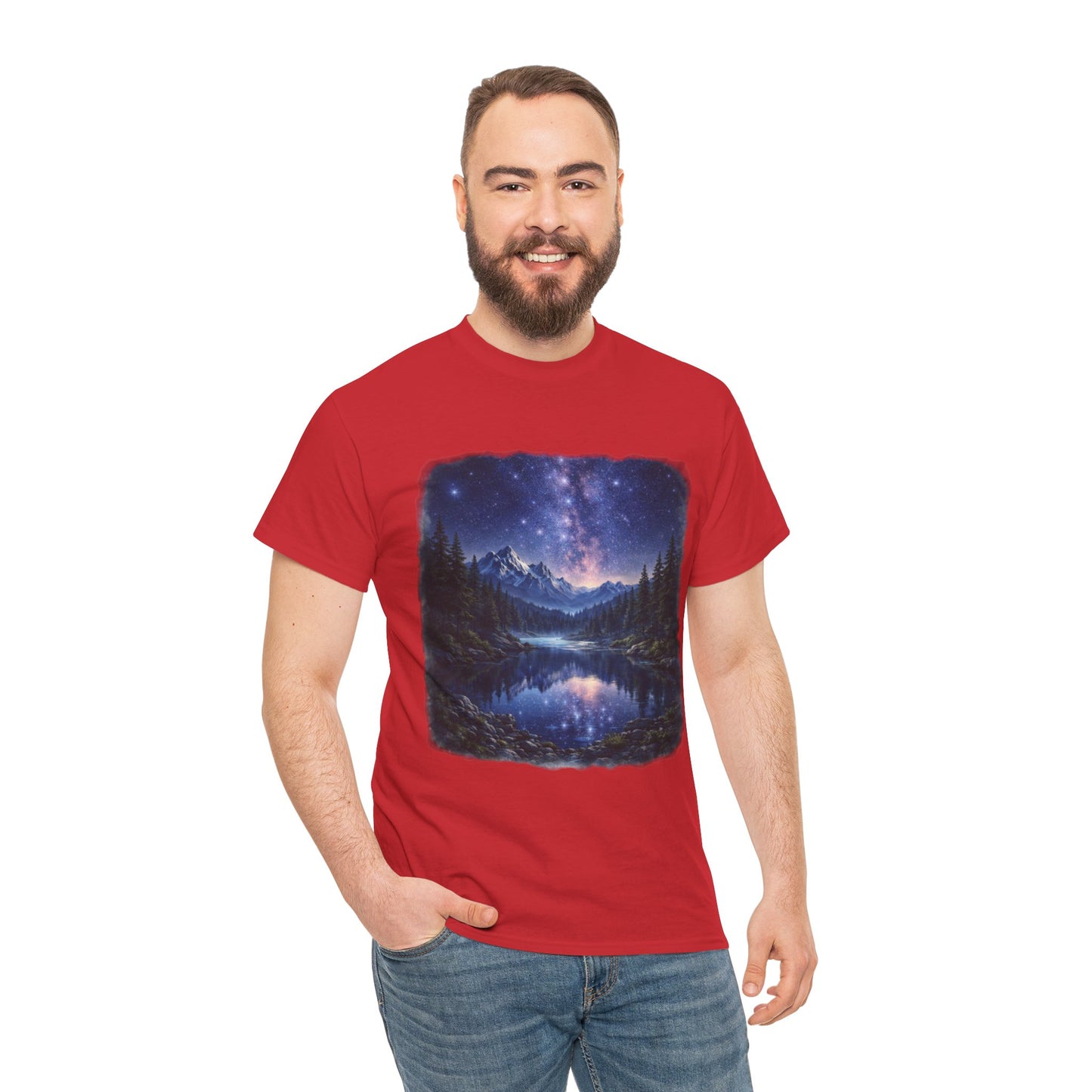 Midnight Reflection Nature T-Shirt – Moonlit Lake & Forest Design