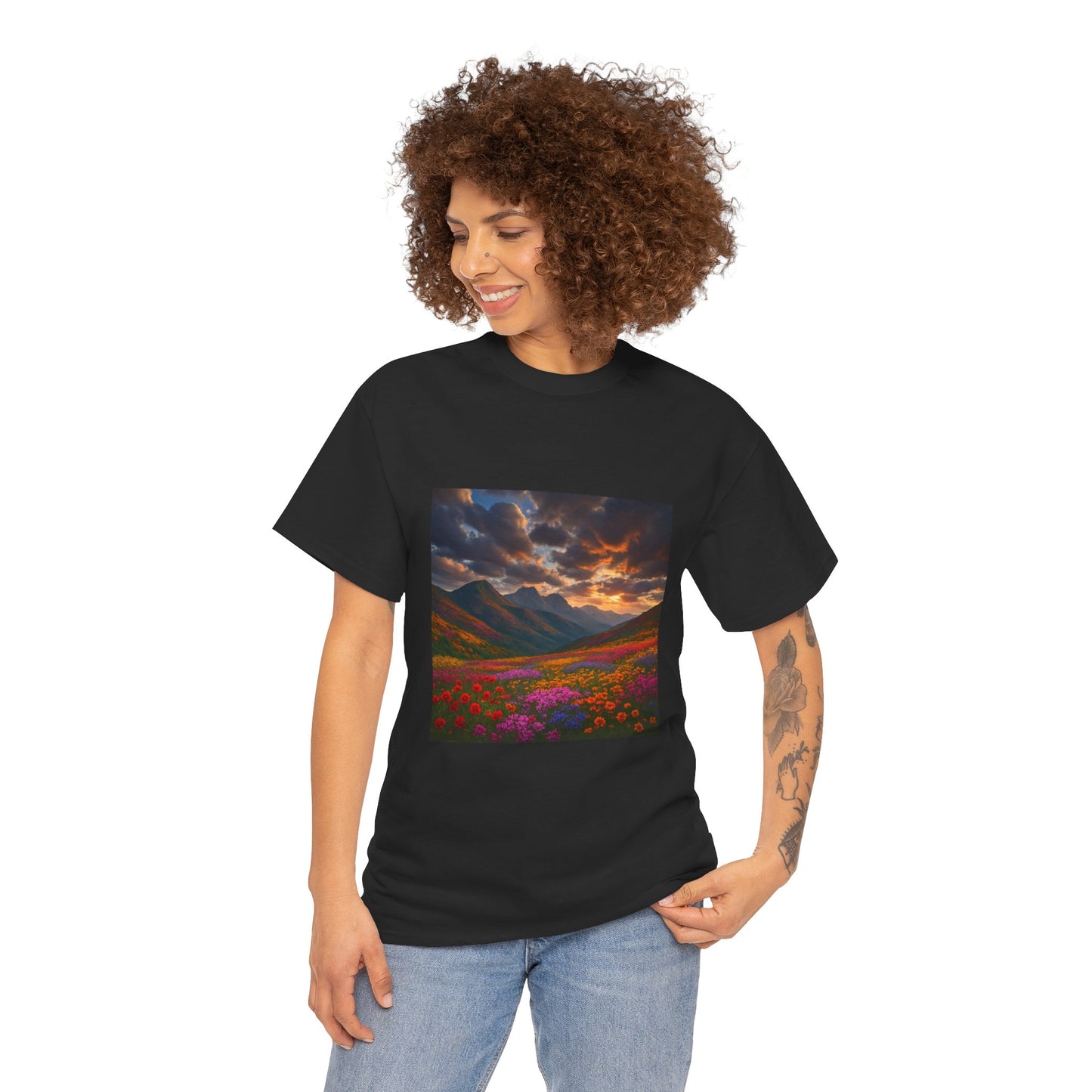 Wildflower Mountain Landscape T-Shirt – Minimalist Nature Graphic Tee