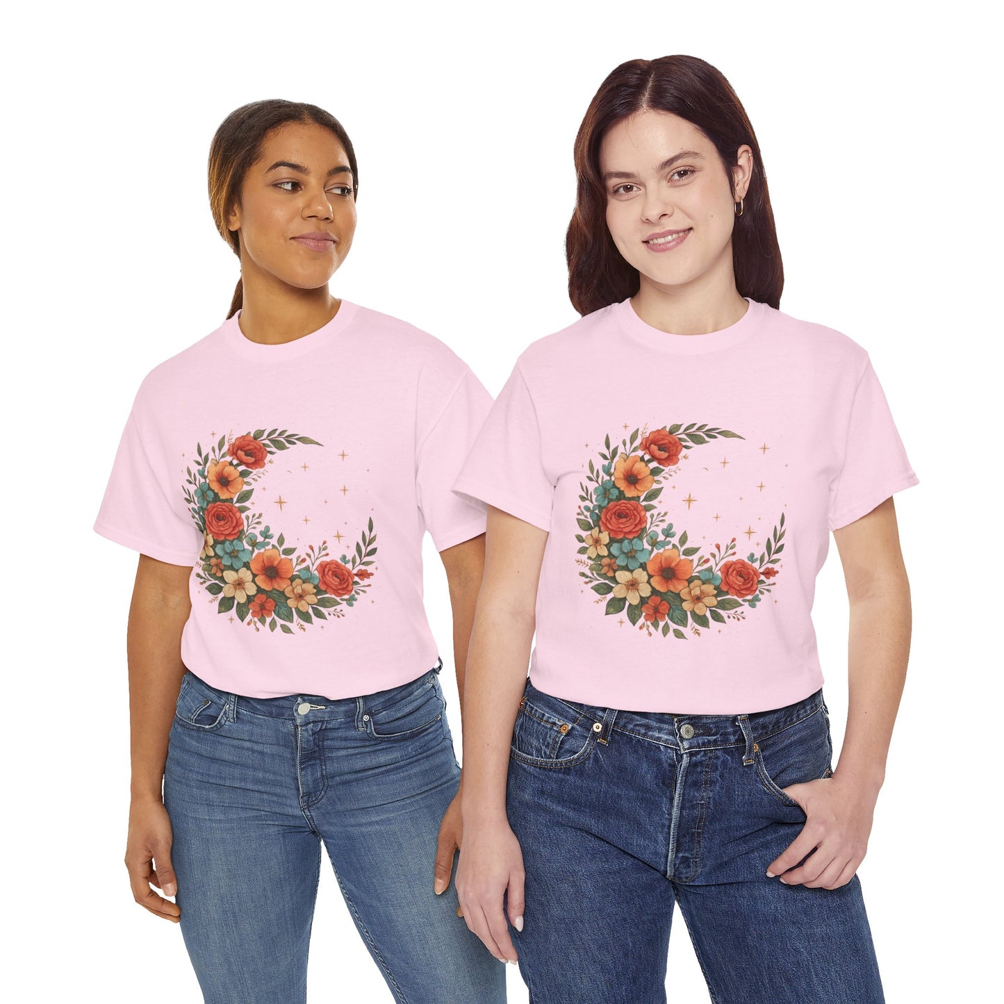 Floral Crescent Moon T-Shirt – Boho Nature Aesthetic Tee