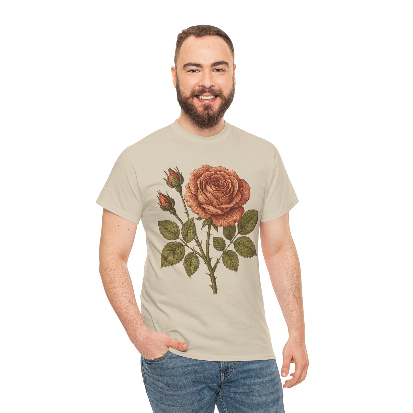 Vintage Botanical Rose T-Shirt – Minimalist Floral Aesthetic Tee