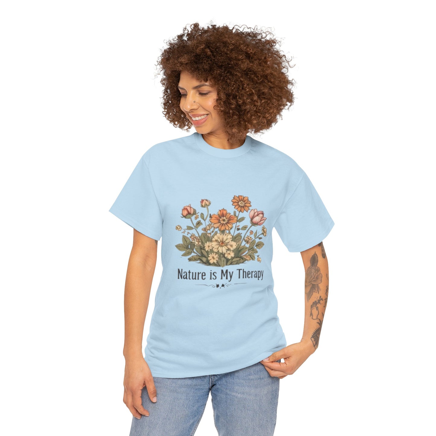 Nature Is My Therapy T-Shirt - Minimalist Floral Design Tee