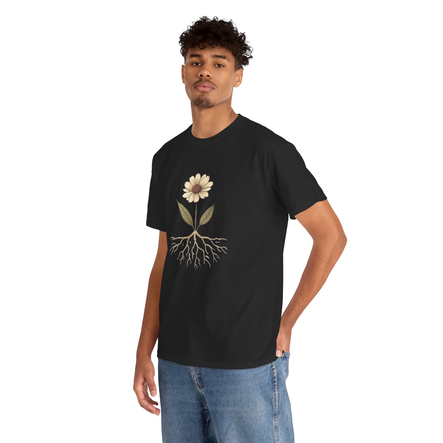 Minimalist Flower Roots T-Shirt – Nature Inspired Graphic Tee, Botanical Design, Aesthetic Plant Shirt, Unisex Cotton Tee