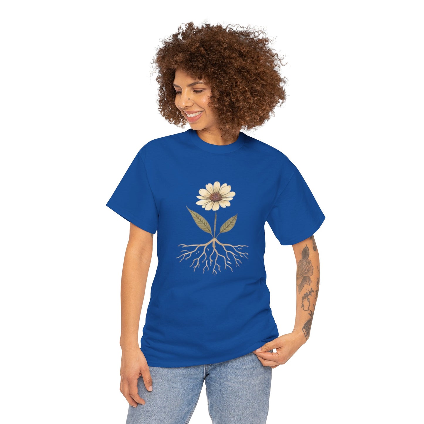 Minimalist Flower Roots T-Shirt – Nature Inspired Graphic Tee, Botanical Design, Aesthetic Plant Shirt, Unisex Cotton Tee