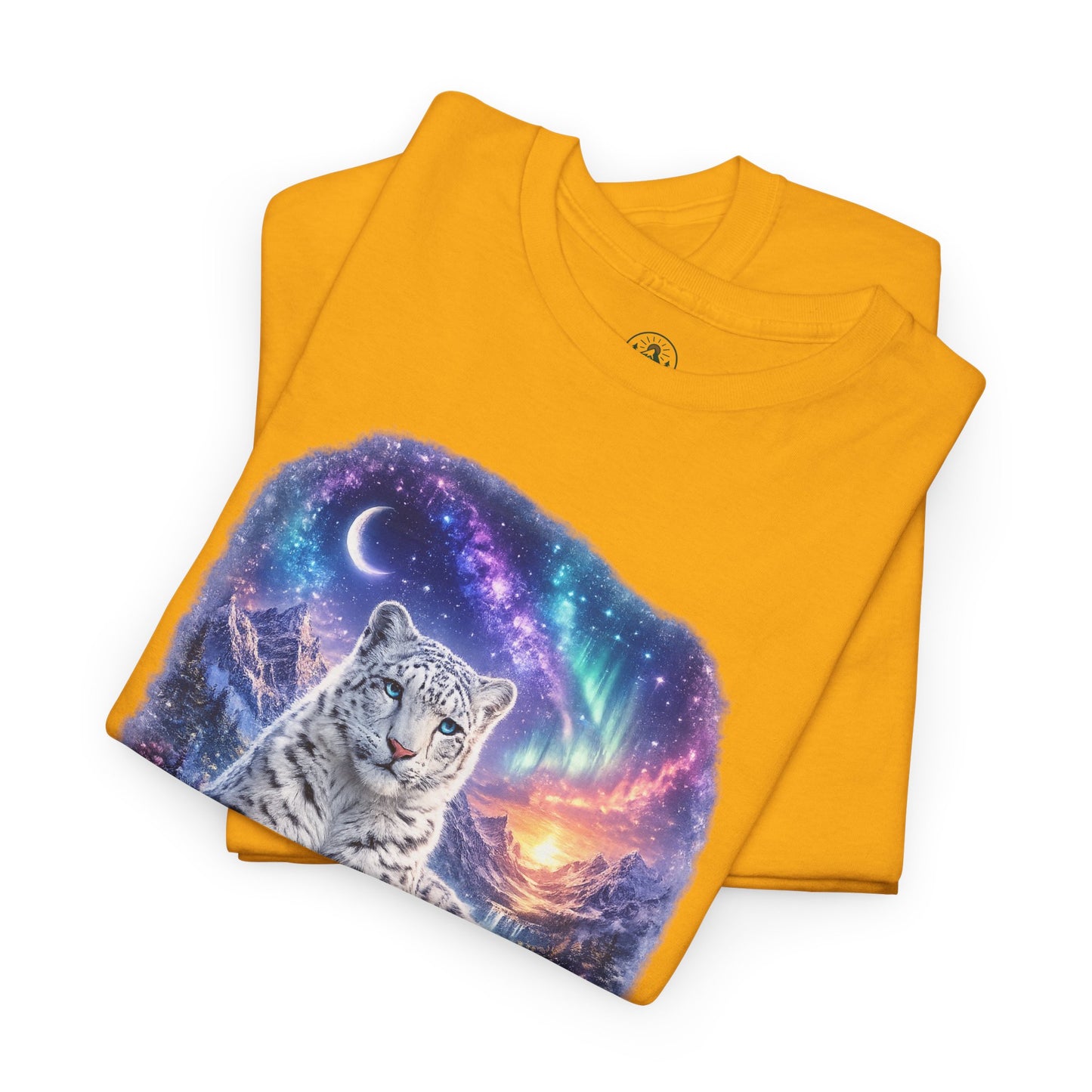 Snow Leopard T-Shirt – Mystic Mountain Wildlife Design | Cosmic Big Cat Graphic Tee