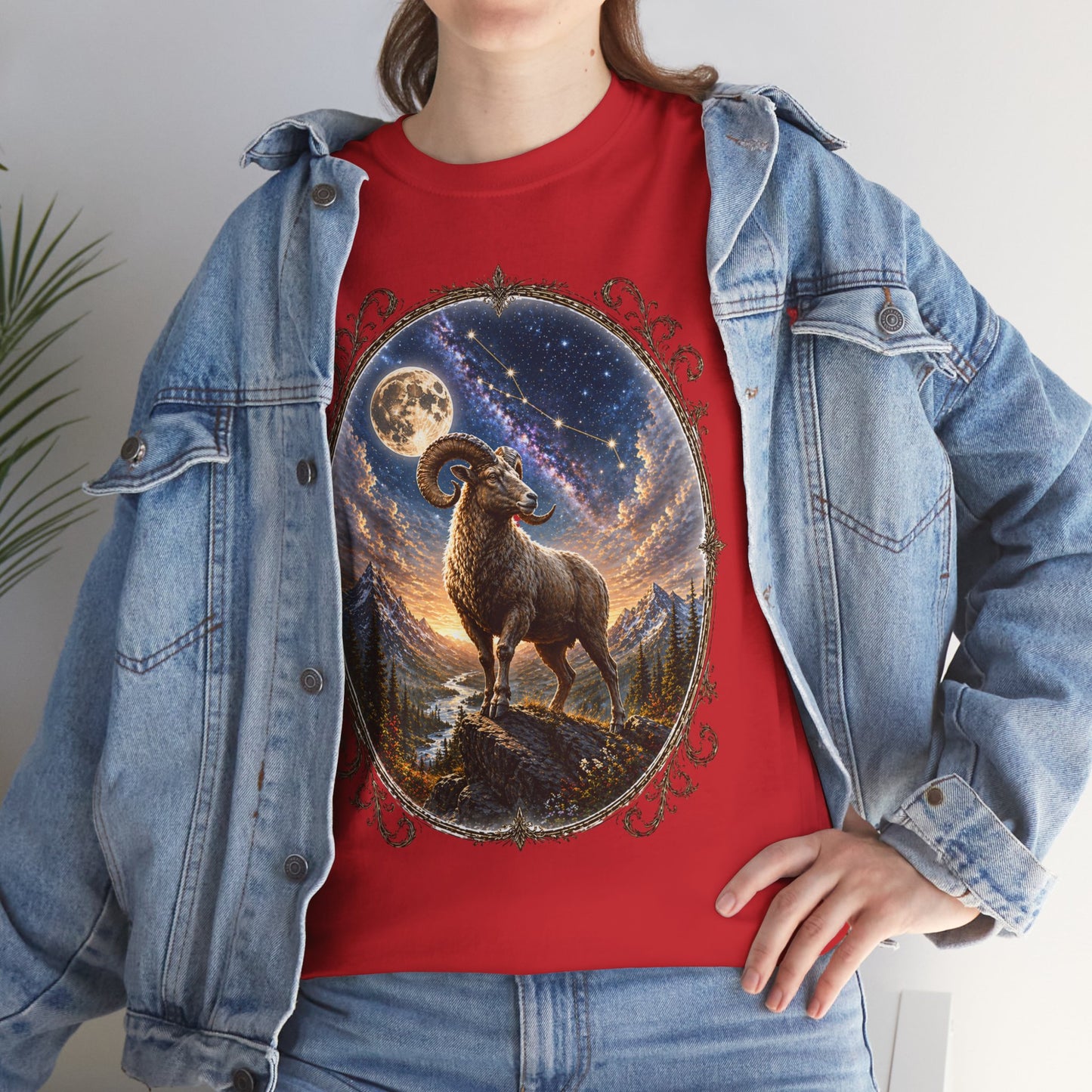 Aries Zodiac T-Shirt – Mystic Ram Moon Shirt, Astrology Graphic Tee, Spiritual Horoscope Design