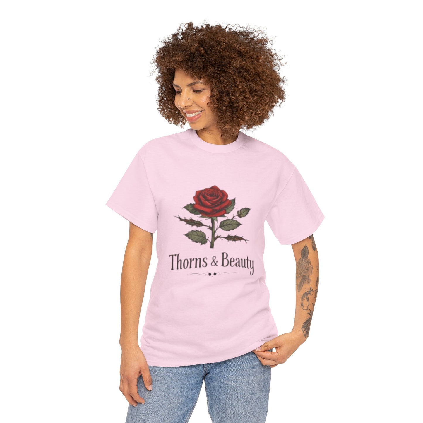 Thorns & Beauty Rose T-Shirt – Minimalist Floral Graphic Tee, Aesthetic Rose Design, Elegant Botanical Shirt