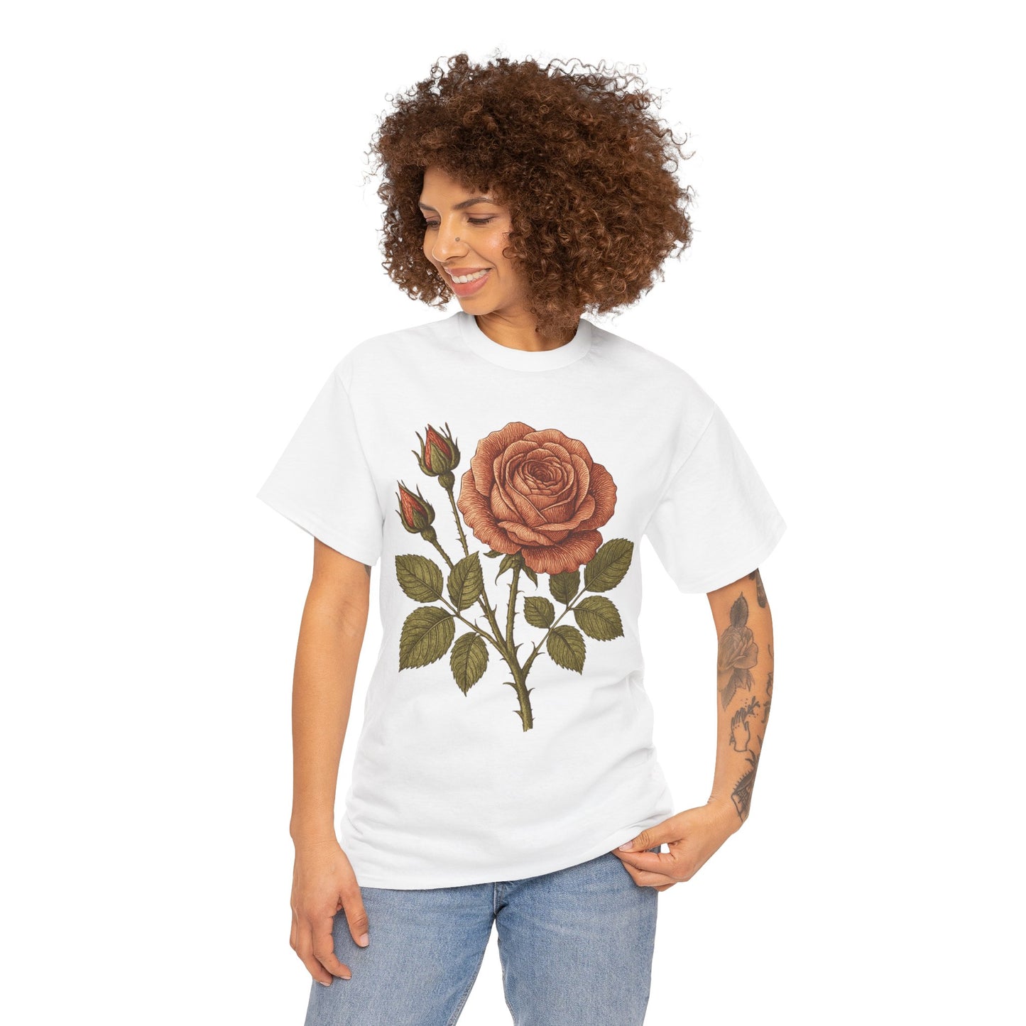 Vintage Botanical Rose T-Shirt – Minimalist Floral Aesthetic Tee