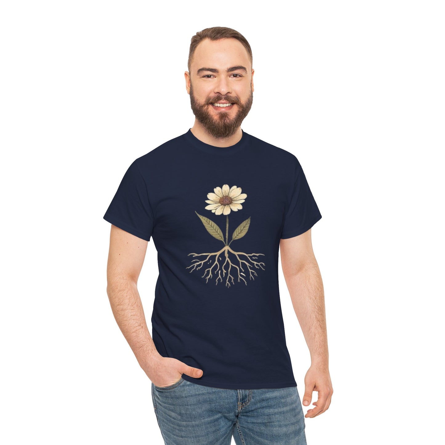 Minimalist Flower Roots T-Shirt – Nature Inspired Graphic Tee, Botanical Design, Aesthetic Plant Shirt, Unisex Cotton Tee