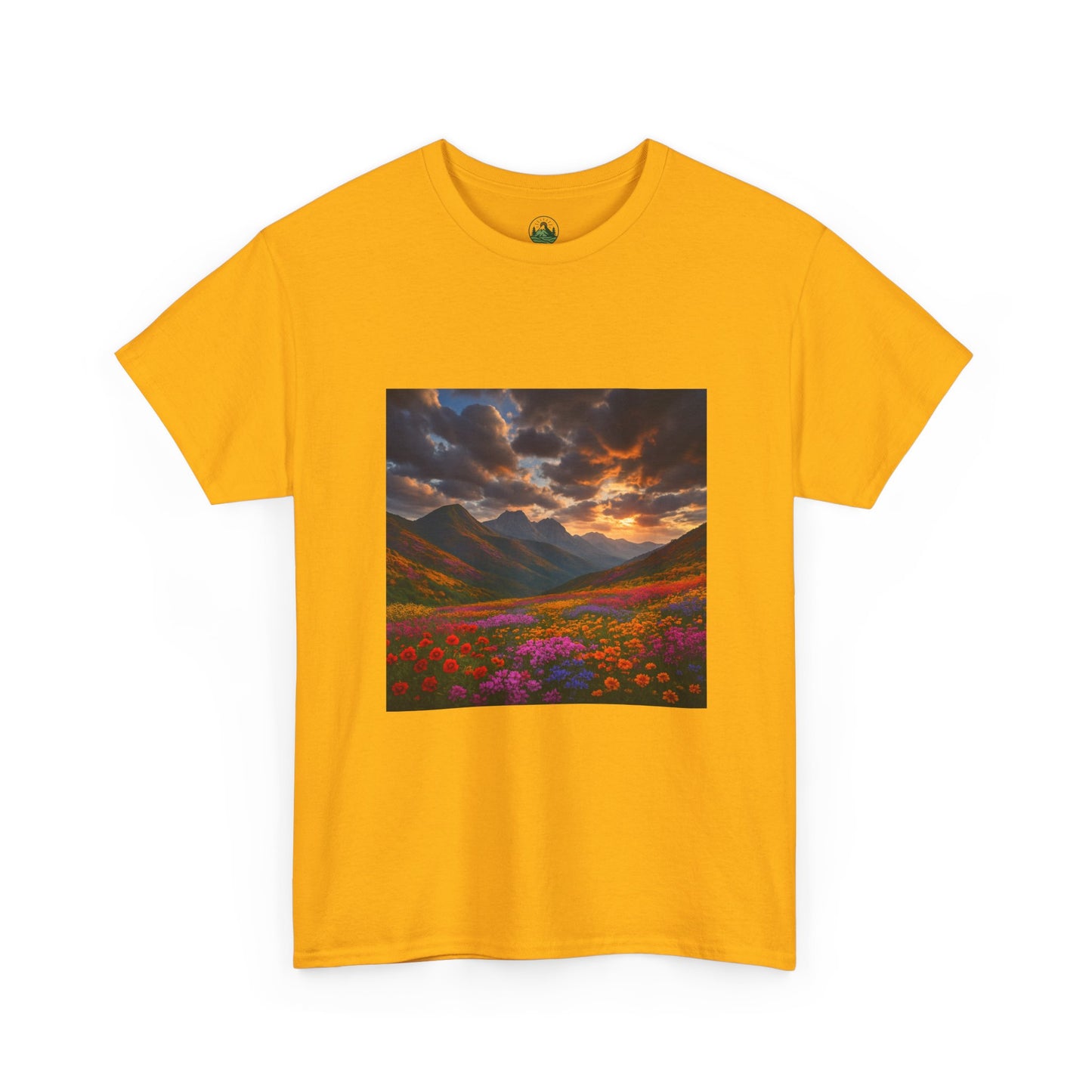 Wildflower Mountain Landscape T-Shirt – Minimalist Nature Graphic Tee