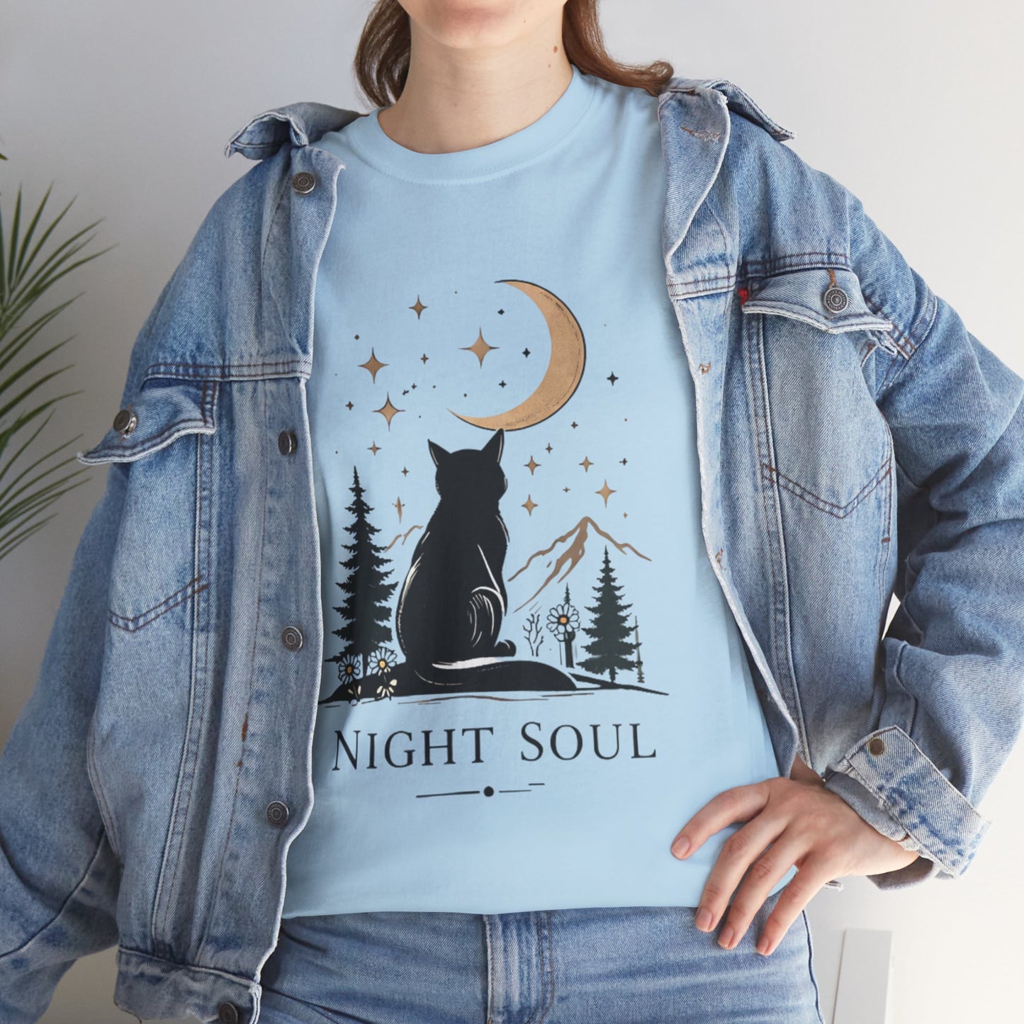 Black Cat Moon T-Shirt – Night Soul Aesthetic Tee, Minimalist Cat Lover Shirt