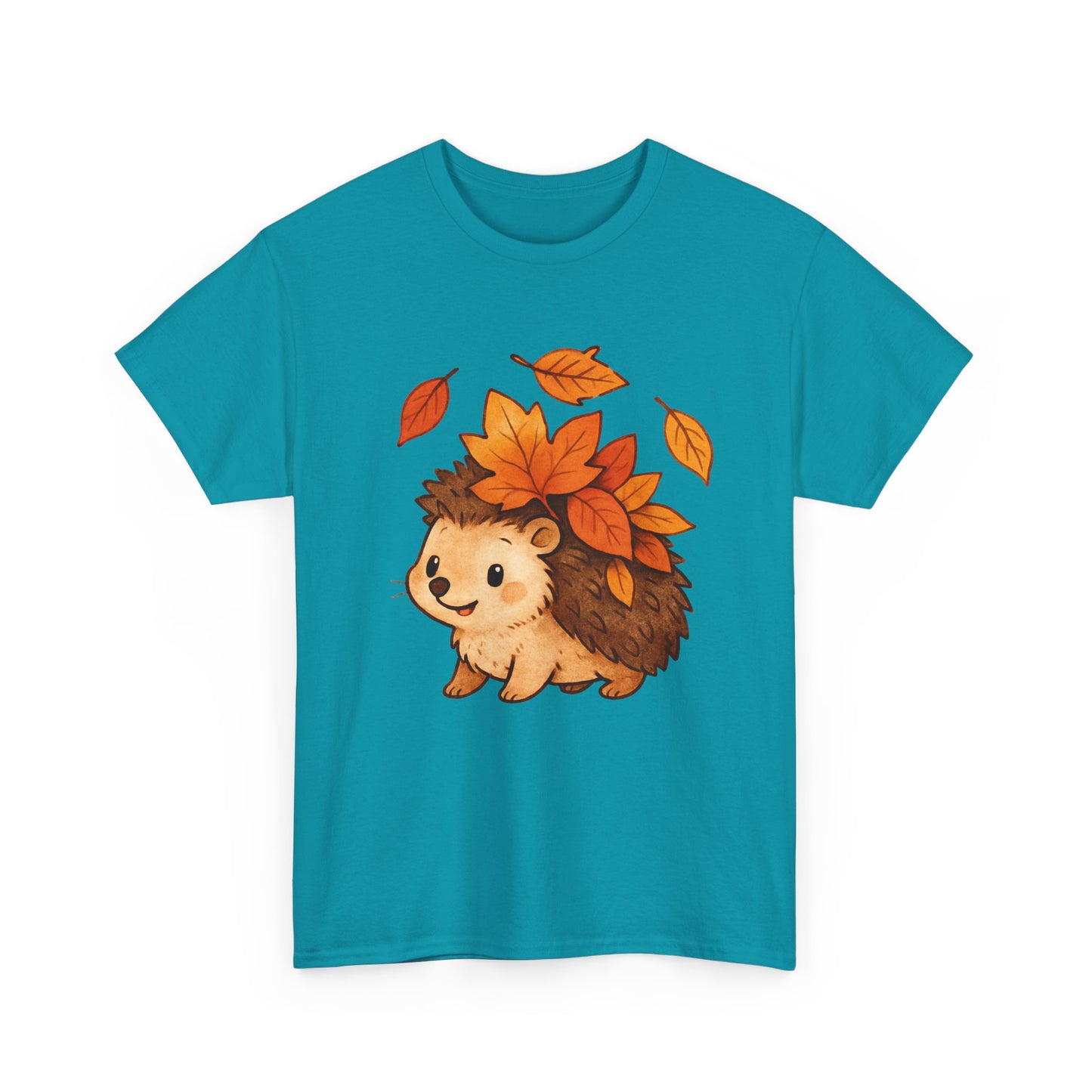 Cute Hedgehog Autumn Leaves T-Shirt – Minimalist Nature Graphic Tee