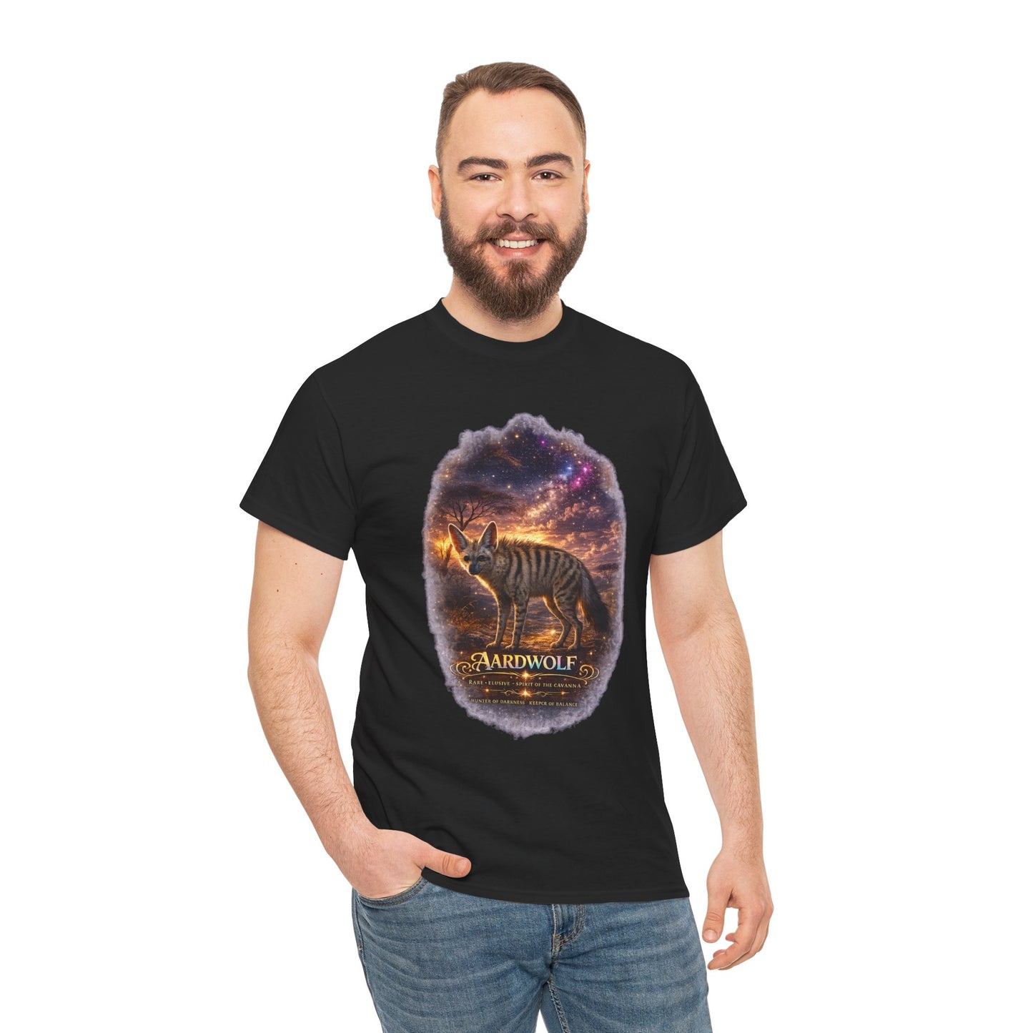 Aardwolf T-Shirt – Mystic Night Wildlife Design | Rare Cosmic Animal Graphic Tee