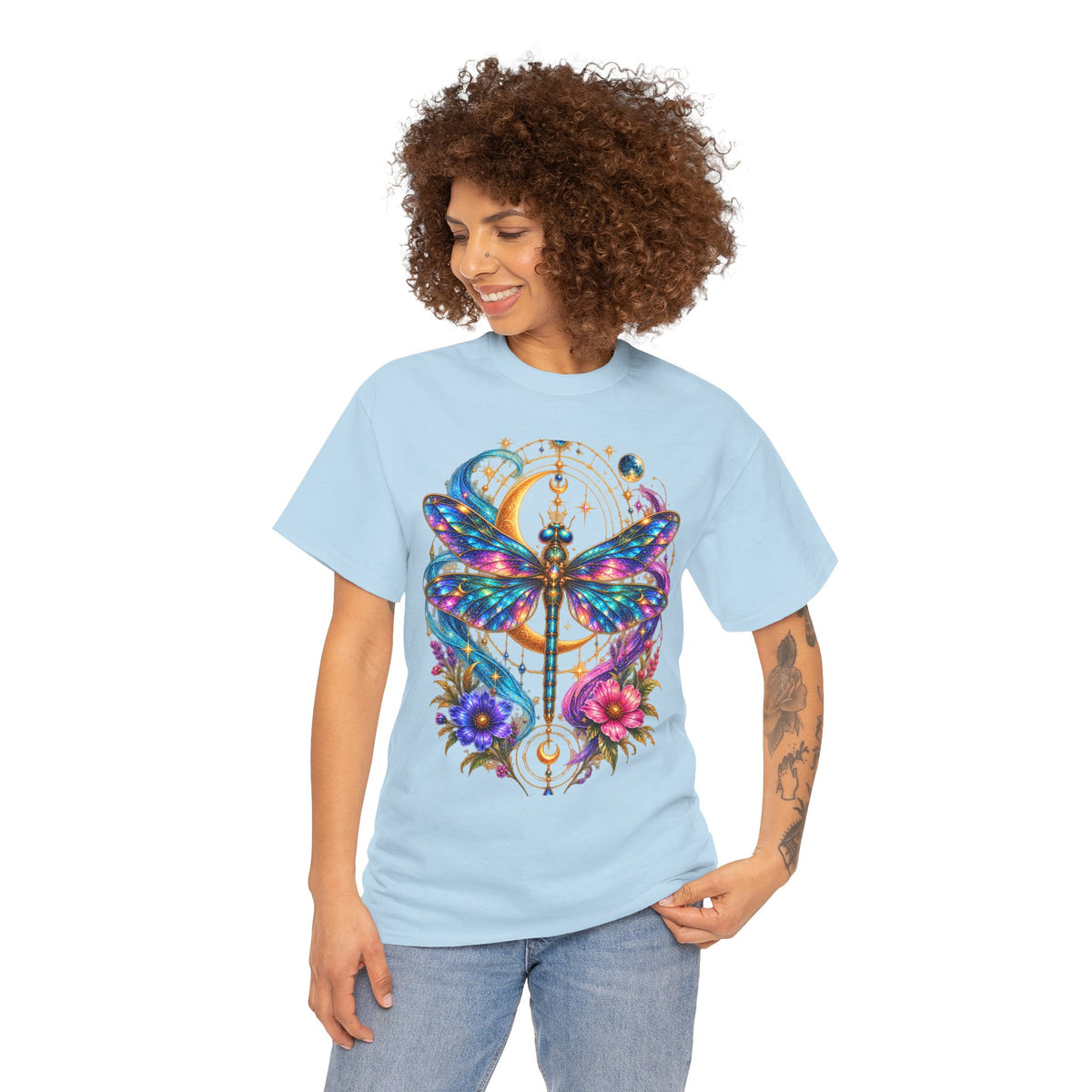 Celestial Dragonfly T-Shirt – Moon & Wildflower Nature Tee