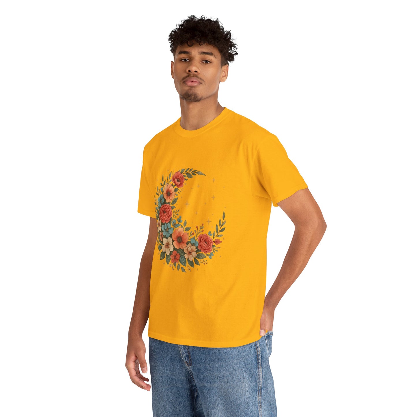 Floral Crescent Moon T-Shirt – Boho Nature Aesthetic Tee