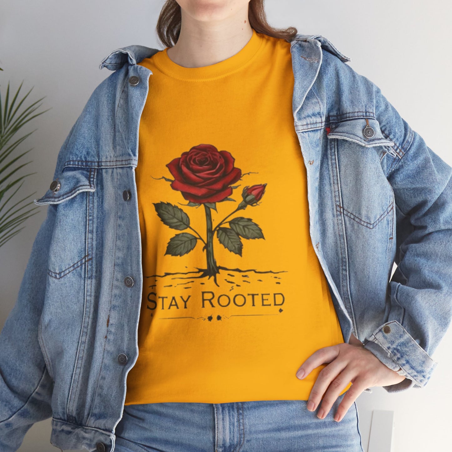 Stay Rooted Rose T-Shirt – Minimalist Nature Graphic Tee, Unisex Botanical Shirt, Nature Lover Gift