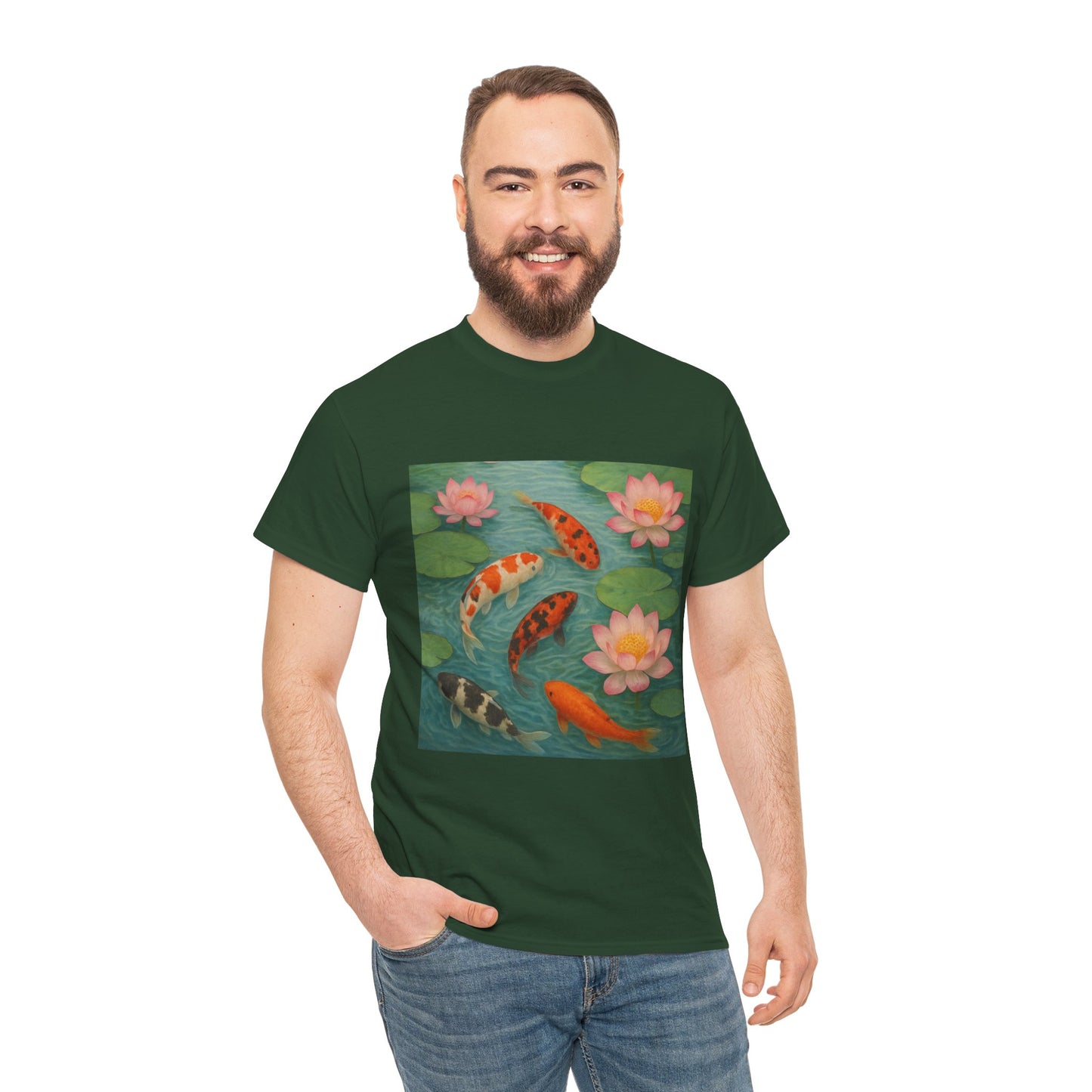 Koi Fish Lotus Pond T-Shirt – Zen Nature Aesthetic Tee