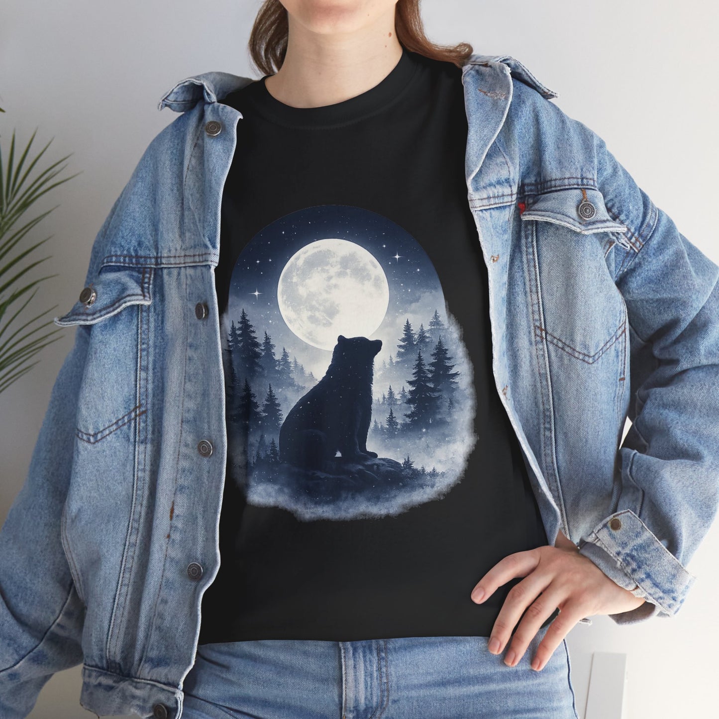 Mystic Bear Silhouette T-Shirt – Minimalist Nature Graphic Tee, Forest Spirit Design, Wildlife Lover Shirt