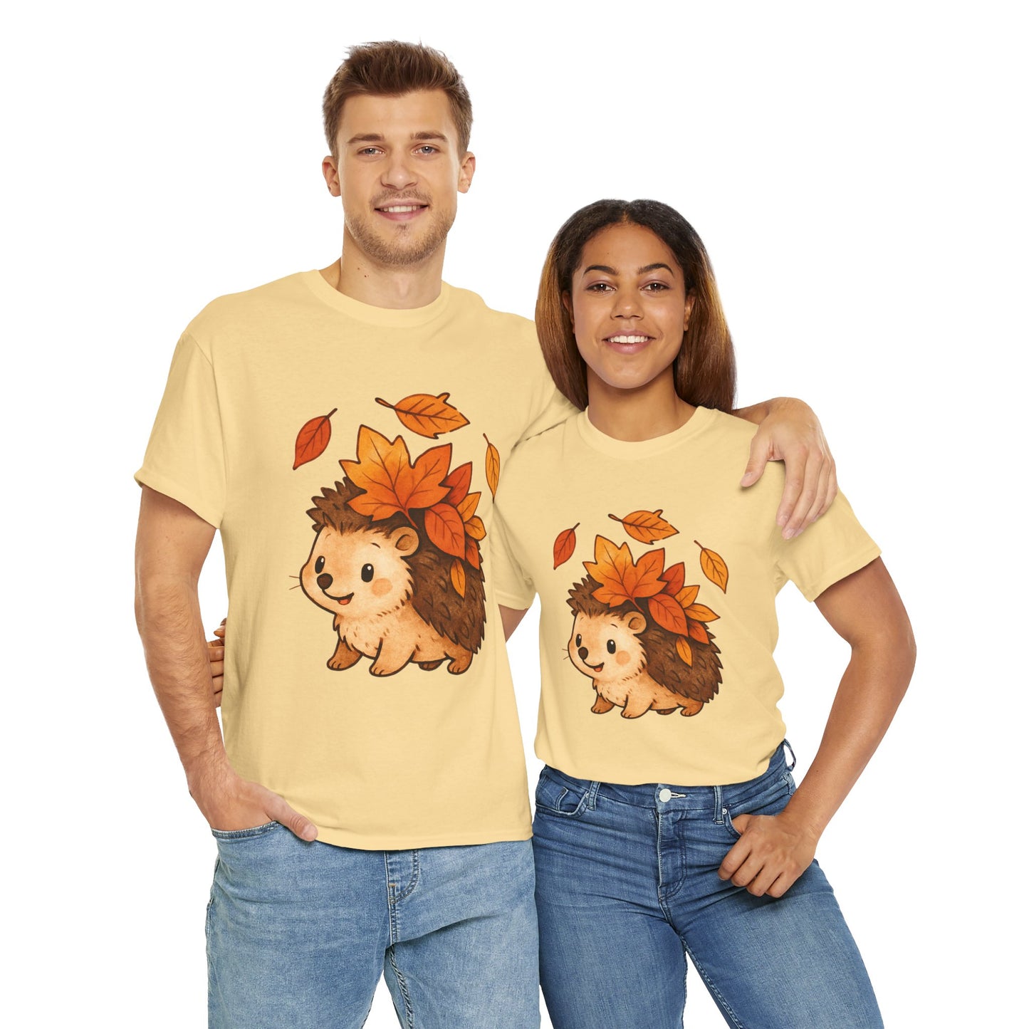 Cute Hedgehog Autumn Leaves T-Shirt – Minimalist Nature Graphic Tee