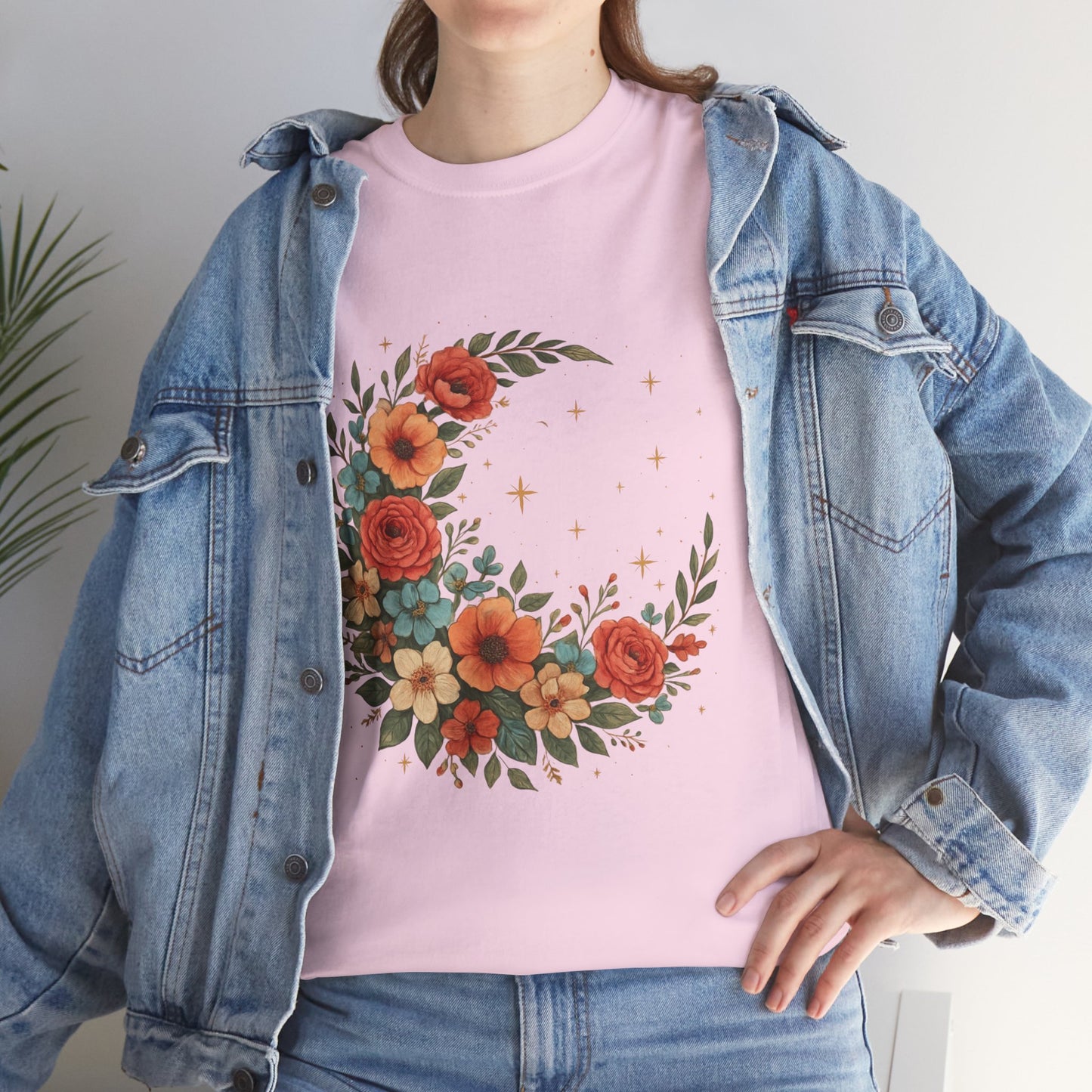 Floral Crescent Moon T-Shirt – Boho Nature Aesthetic Tee