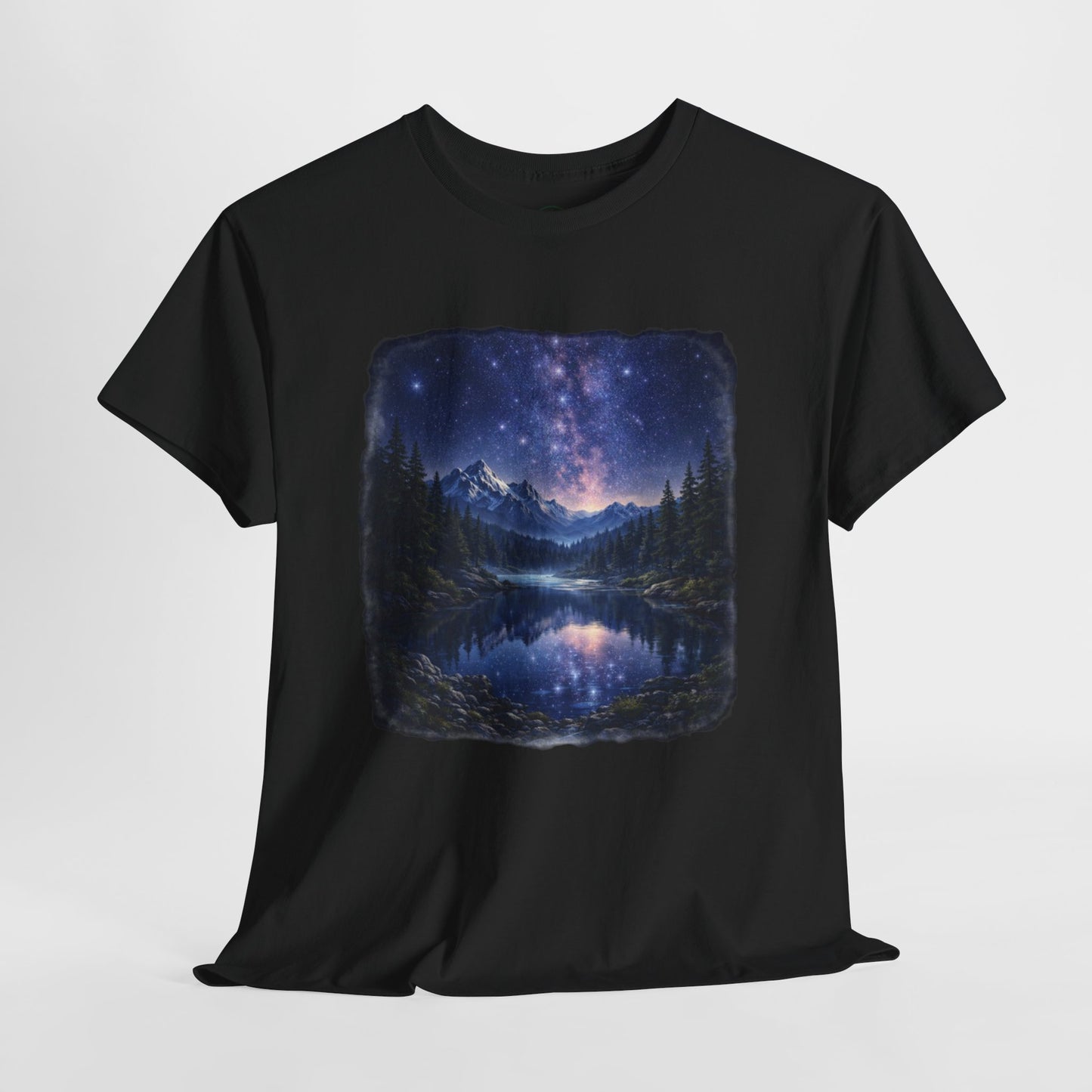 Midnight Reflection Nature T-Shirt – Moonlit Lake & Forest Design