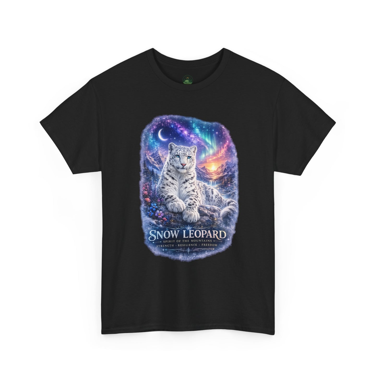 Snow Leopard T-Shirt – Mystic Mountain Wildlife Design | Cosmic Big Cat Graphic Tee