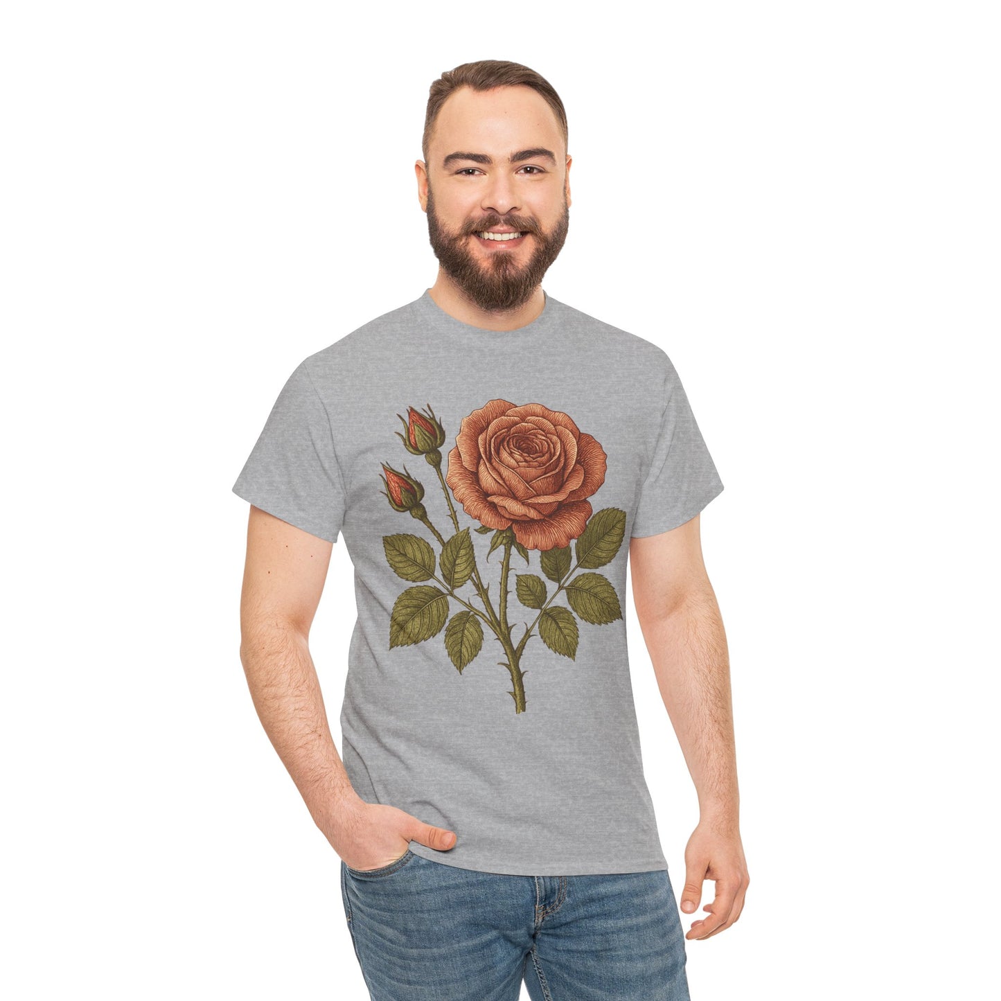 Vintage Botanical Rose T-Shirt – Minimalist Floral Aesthetic Tee
