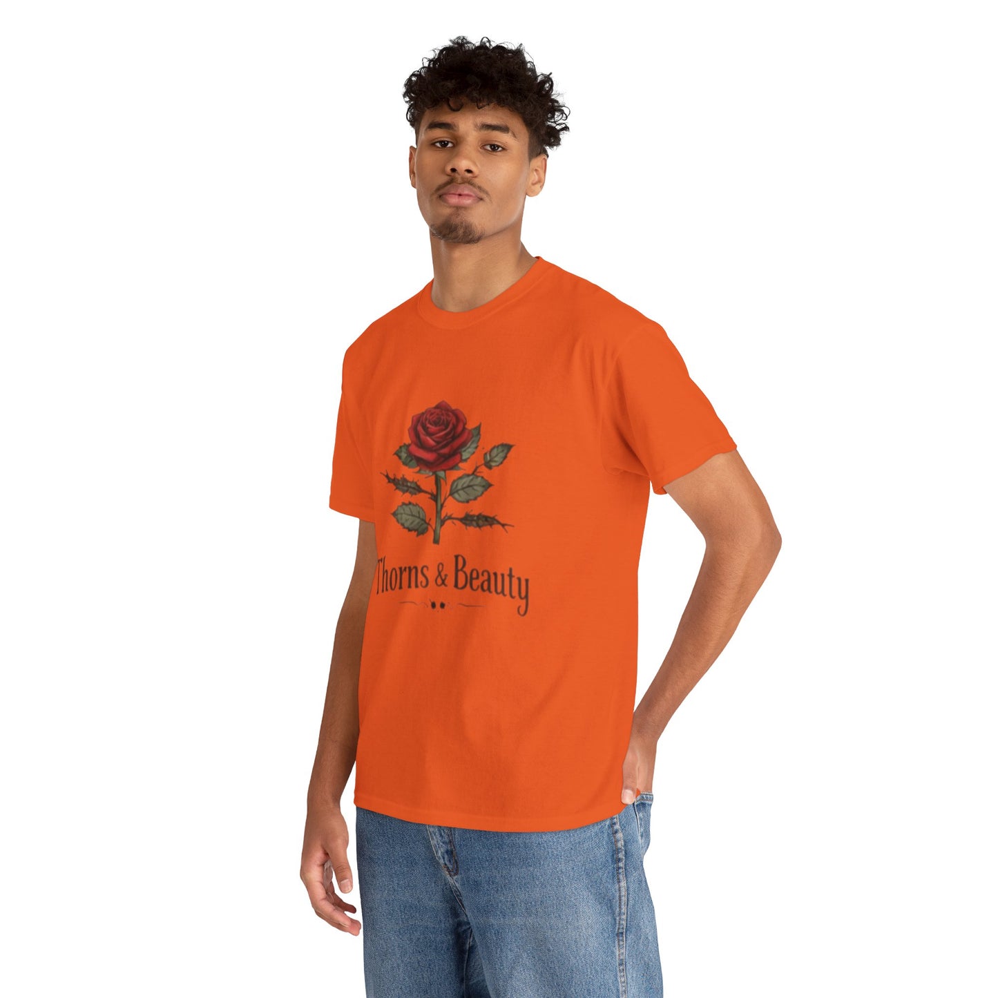 Thorns & Beauty Rose T-Shirt – Minimalist Floral Graphic Tee, Aesthetic Rose Design, Elegant Botanical Shirt