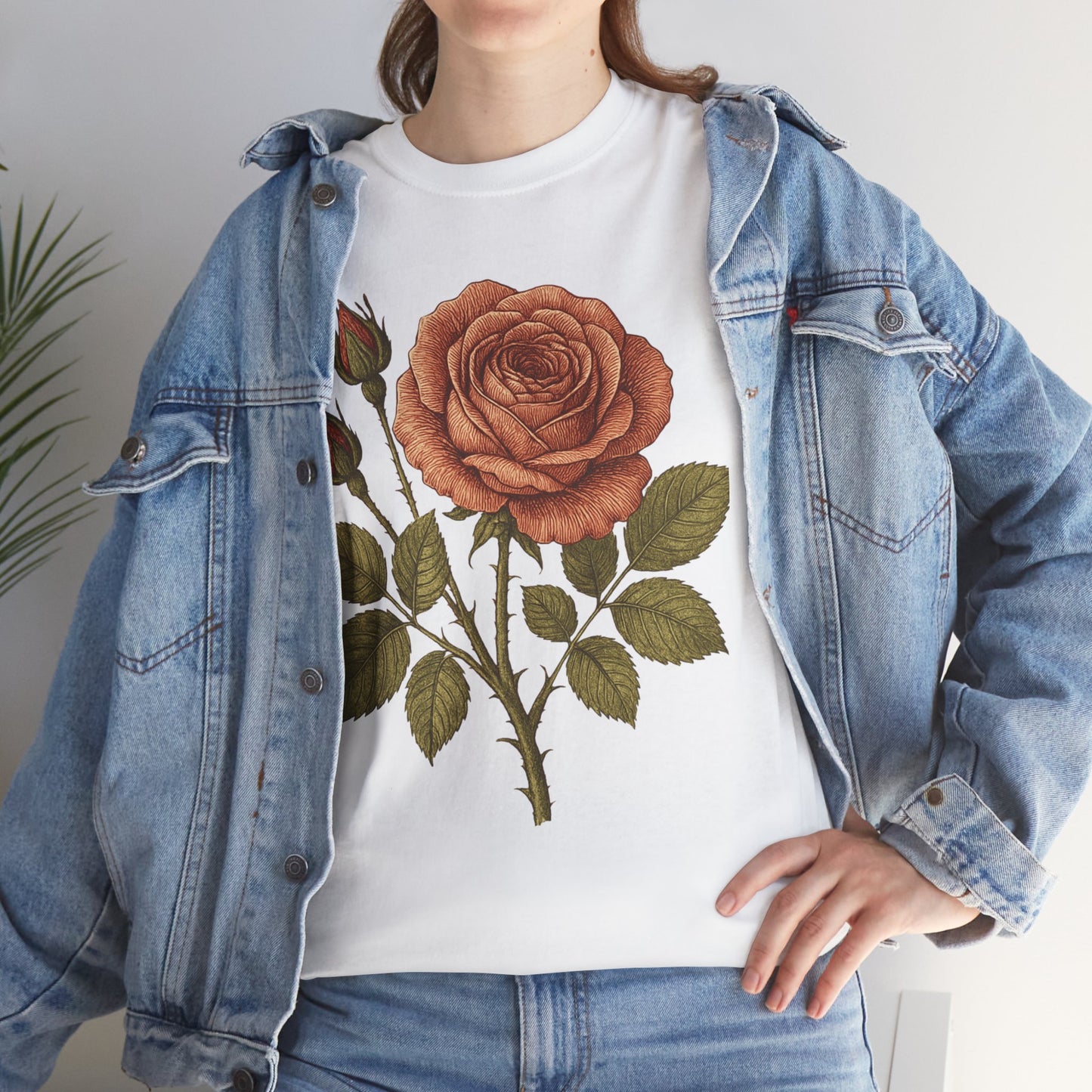 Vintage Botanical Rose T-Shirt – Minimalist Floral Aesthetic Tee