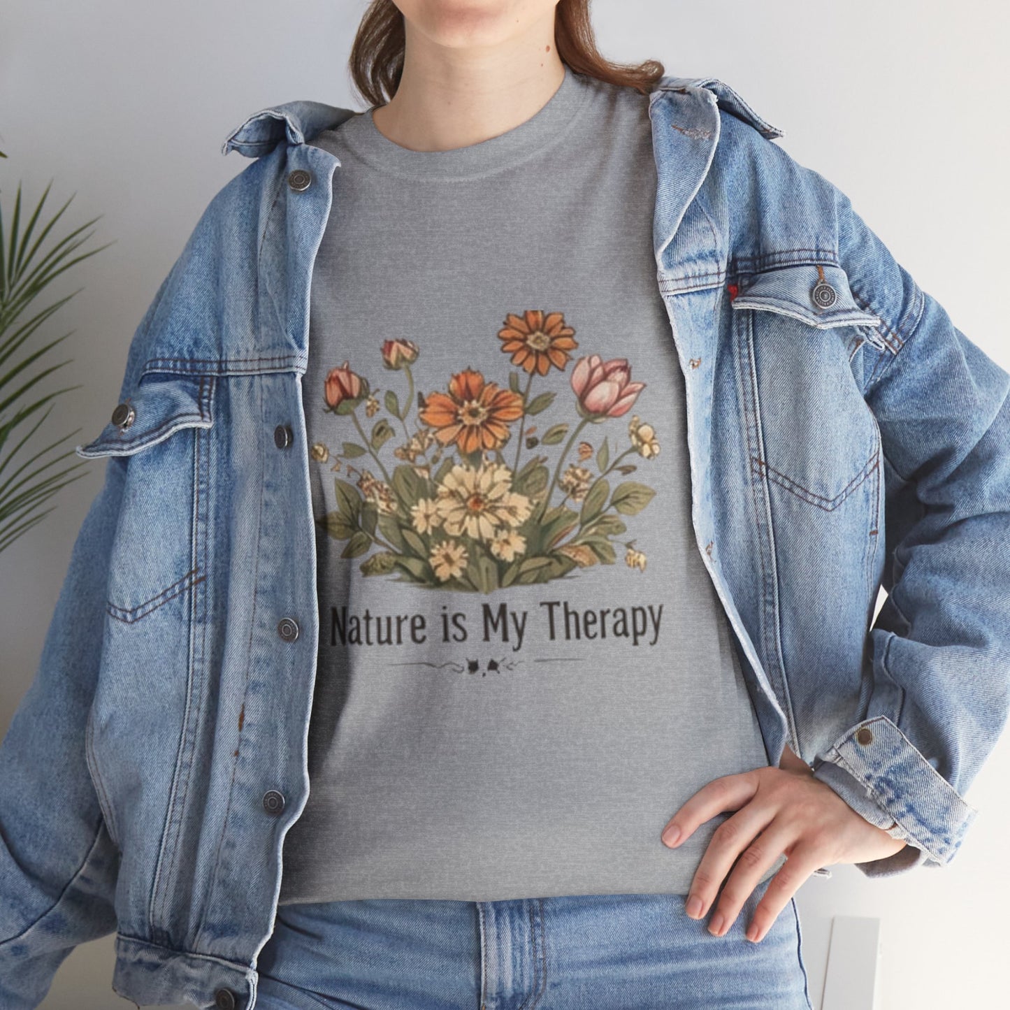 Nature Is My Therapy T-Shirt - Minimalist Floral Design Tee