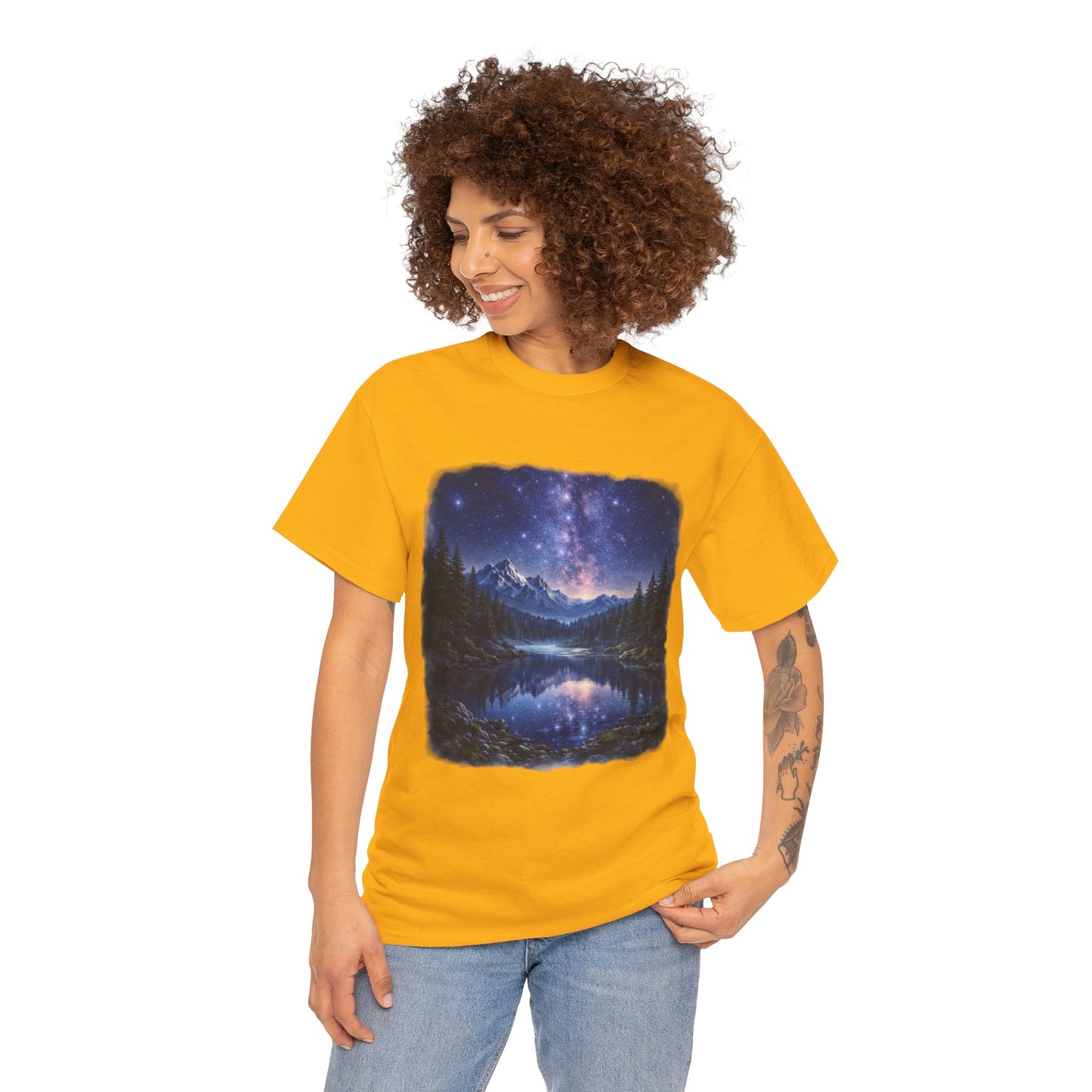 Midnight Reflection Nature T-Shirt – Moonlit Lake & Forest Design