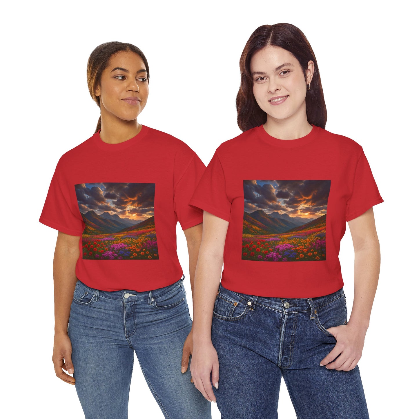 Wildflower Mountain Landscape T-Shirt – Minimalist Nature Graphic Tee
