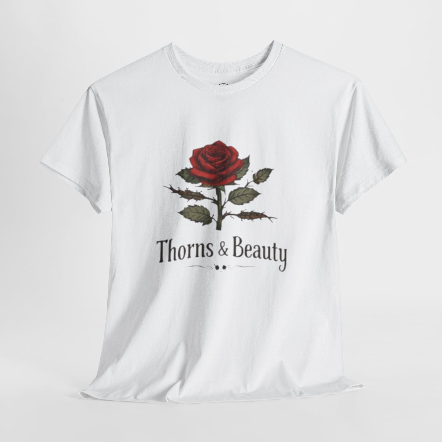 Thorns & Beauty Rose T-Shirt – Minimalist Floral Graphic Tee, Aesthetic Rose Design, Elegant Botanical Shirt