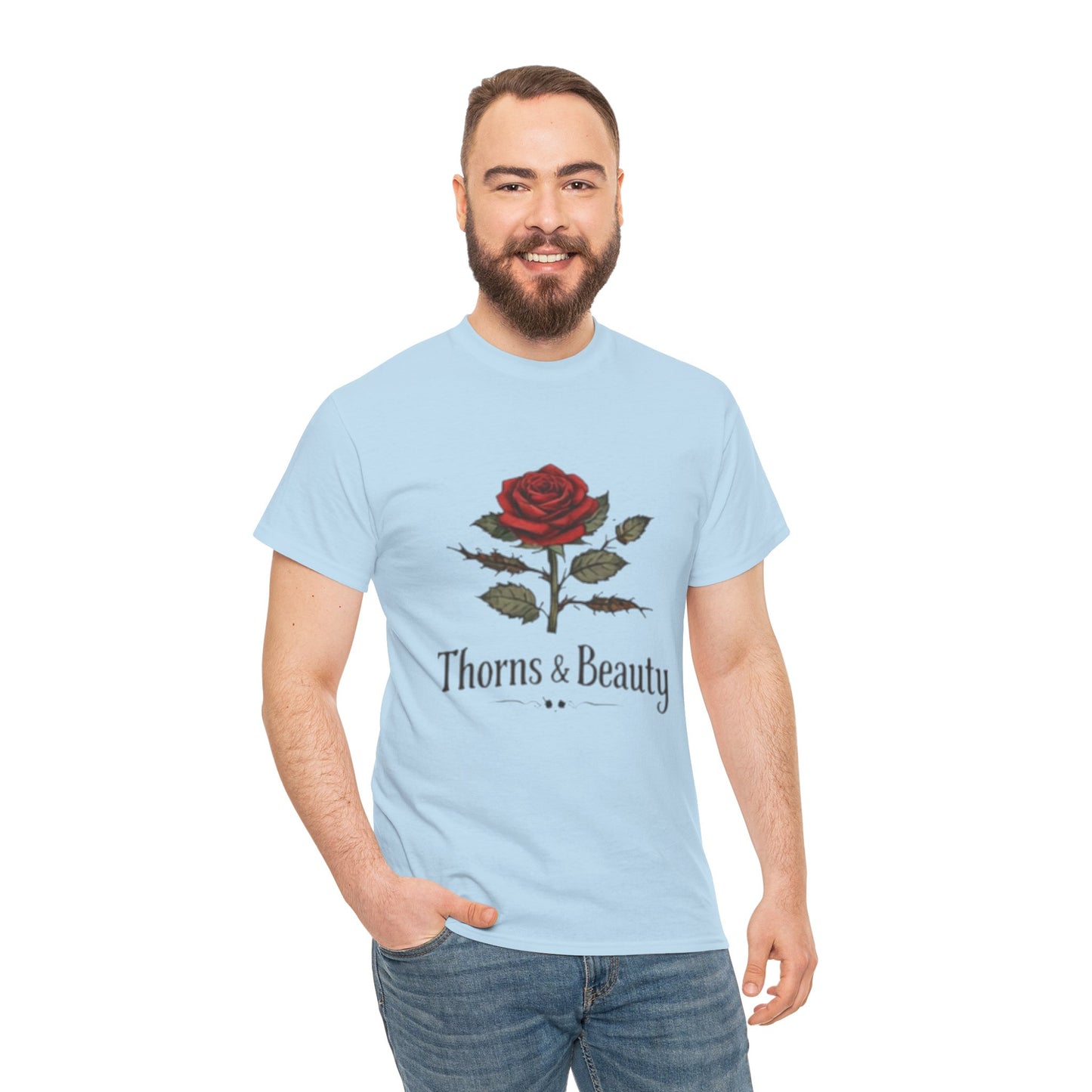 Thorns & Beauty Rose T-Shirt – Minimalist Floral Graphic Tee, Aesthetic Rose Design, Elegant Botanical Shirt