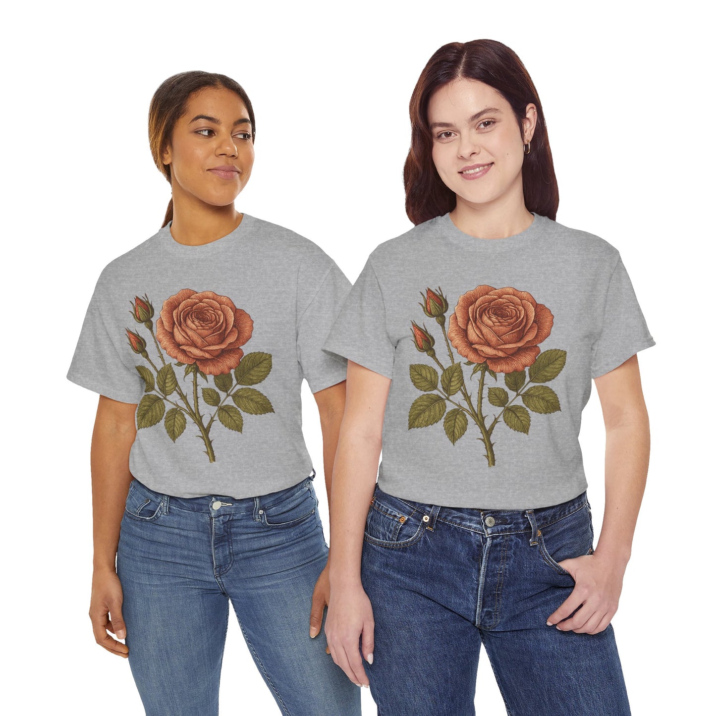 Vintage Botanical Rose T-Shirt – Minimalist Floral Aesthetic Tee