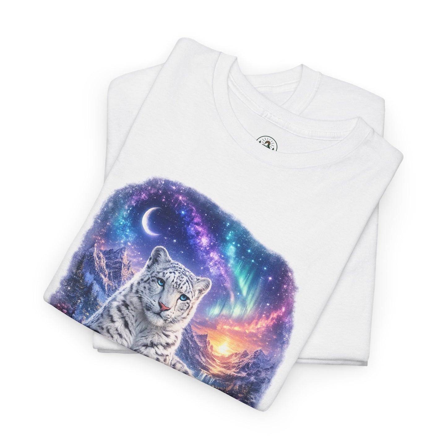 Snow Leopard T-Shirt – Mystic Mountain Wildlife Design | Cosmic Big Cat Graphic Tee